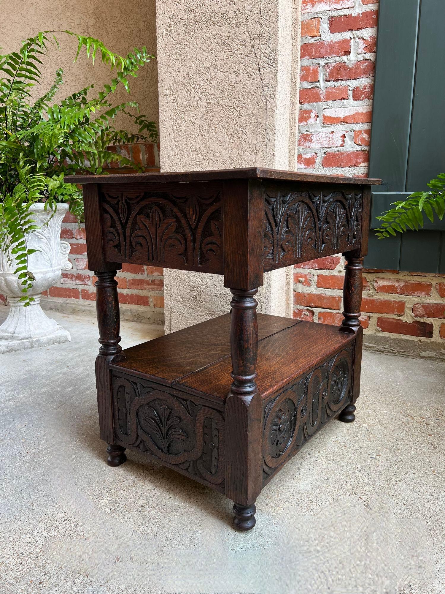 Antique French End Table Bible Box Carved Oak Two Tier Bench c1790 9