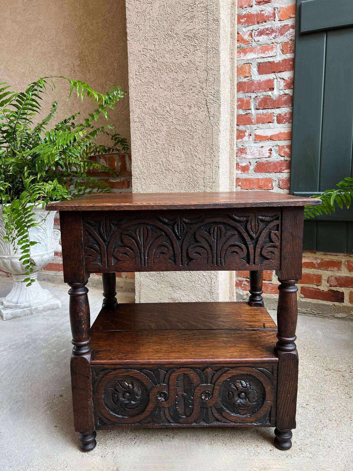 Antique French End Table Bible Box Carved Oak Two Tier Bench c1790 10