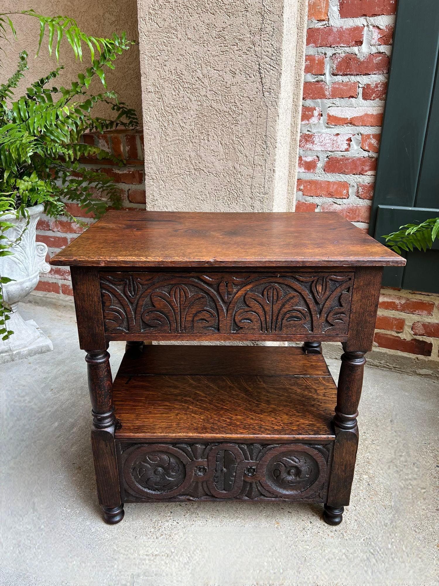 Antique French End Table Bible Box Carved Oak Two Tier Bench c1790 12