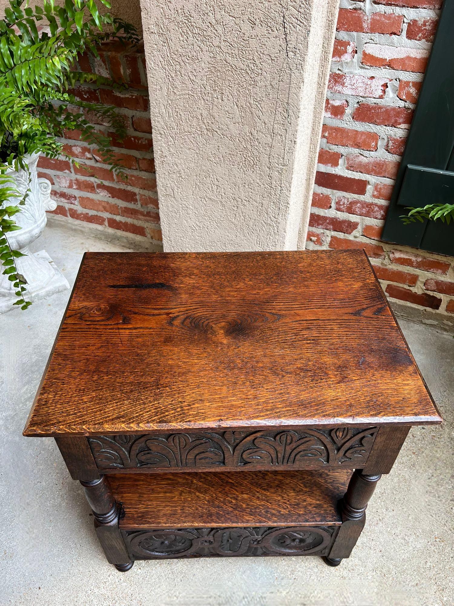 Antique French End Table Bible Box Carved Oak Two Tier Bench c1790 13