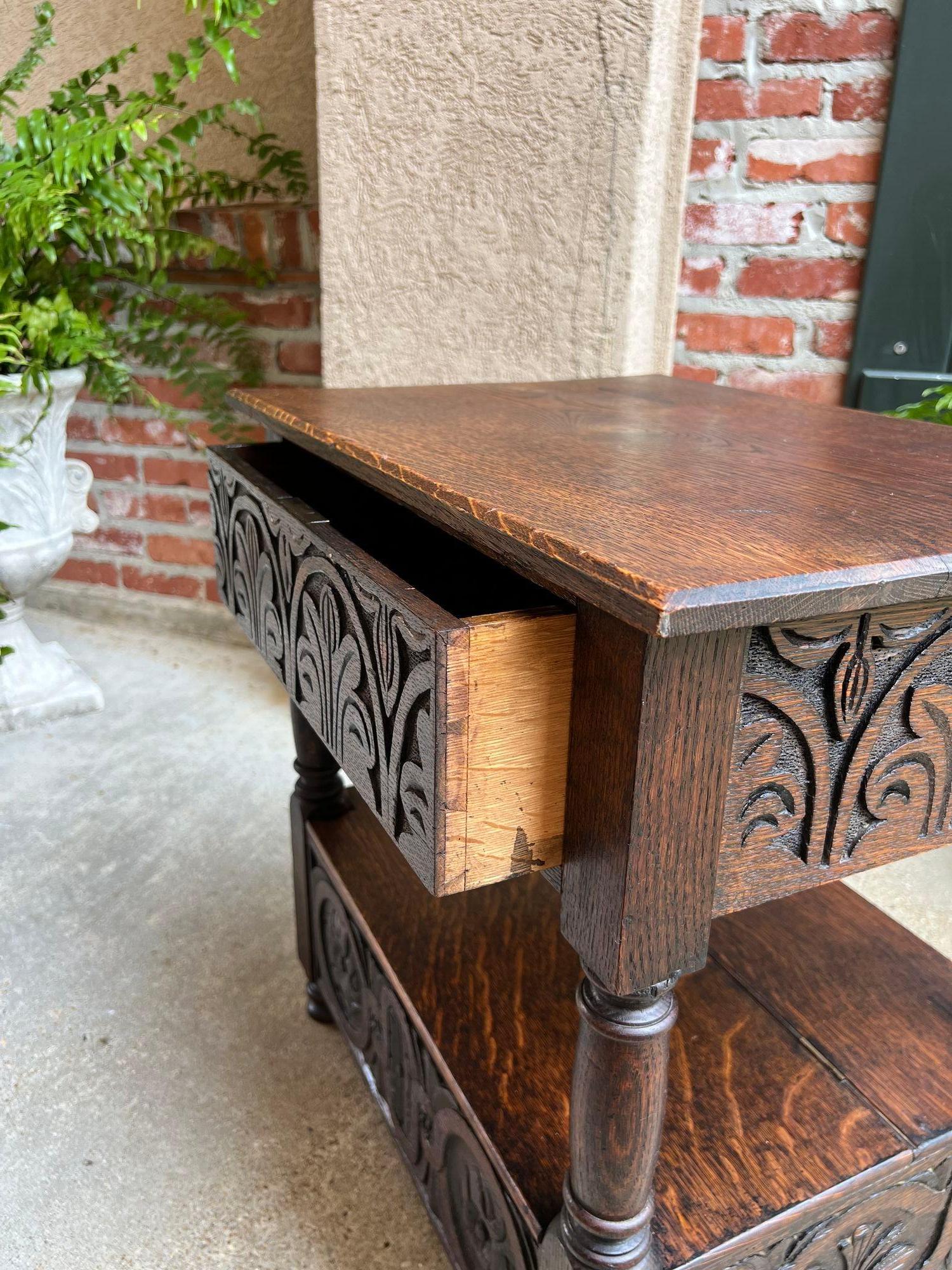 Antique French End Table Bible Box Carved Oak Two Tier Bench c1790 14