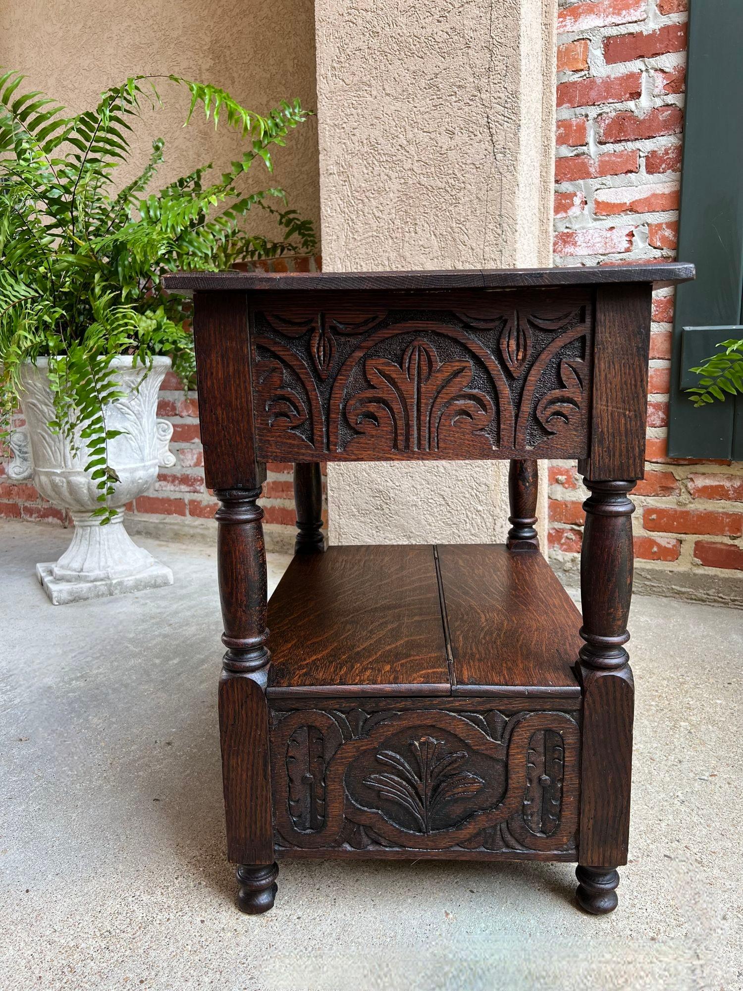 18th Century Antique French End Table Bible Box Carved Oak Two Tier Bench c1790