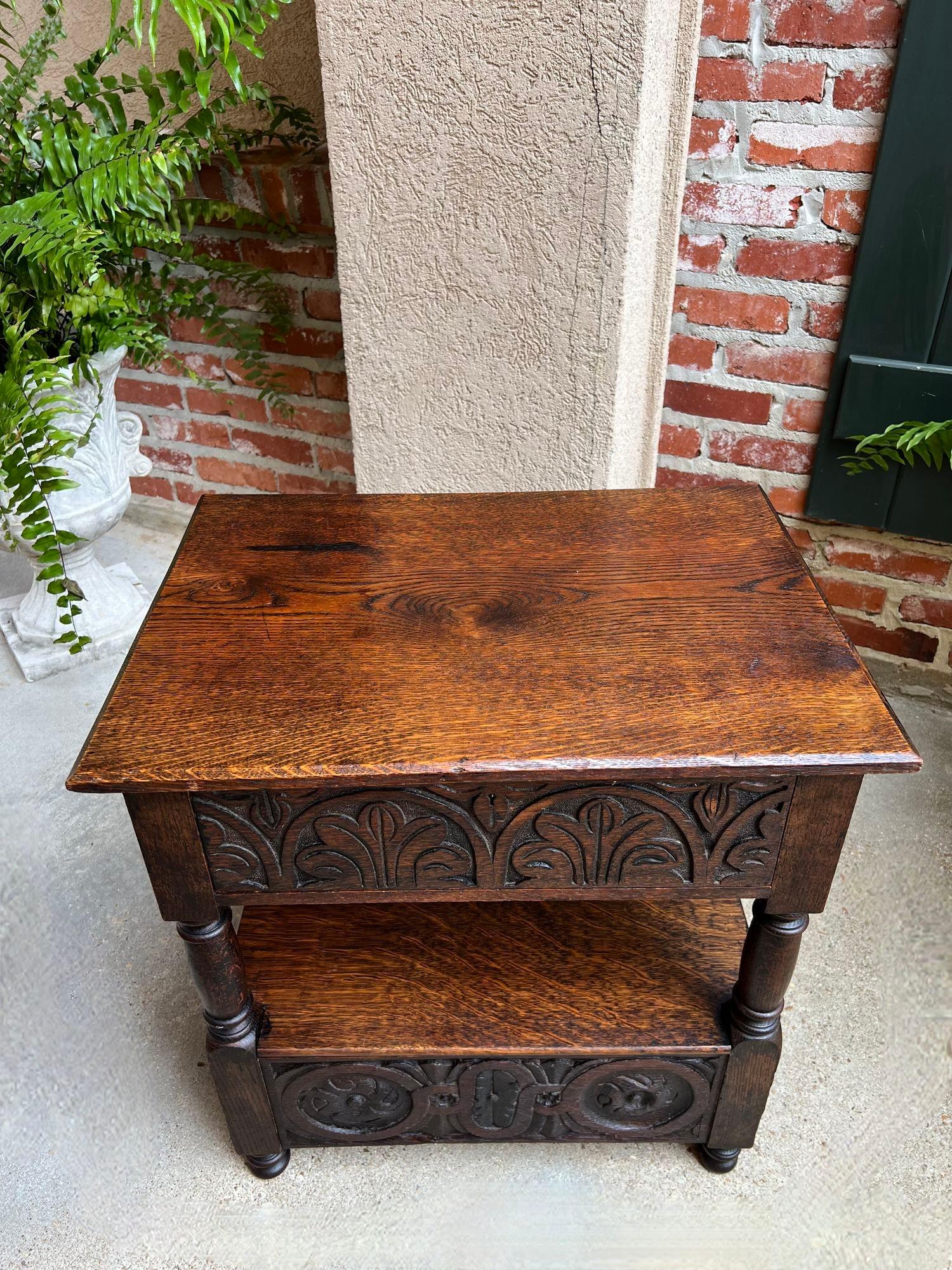 Antique French End Table Bible Box Carved Oak Two Tier Bench c1790 1