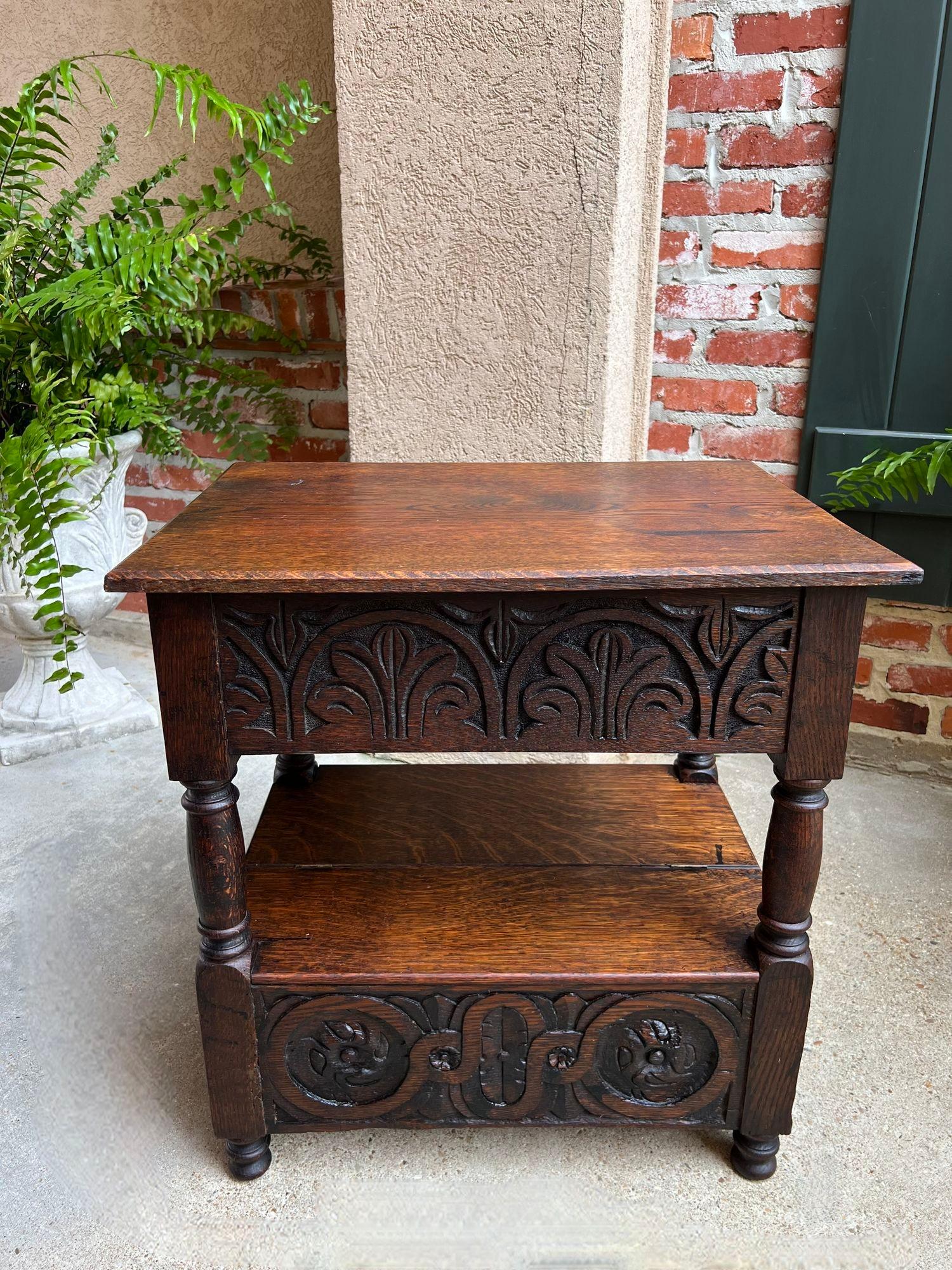 Antique French End Table Bible Box Carved Oak Two Tier Bench c1790 2