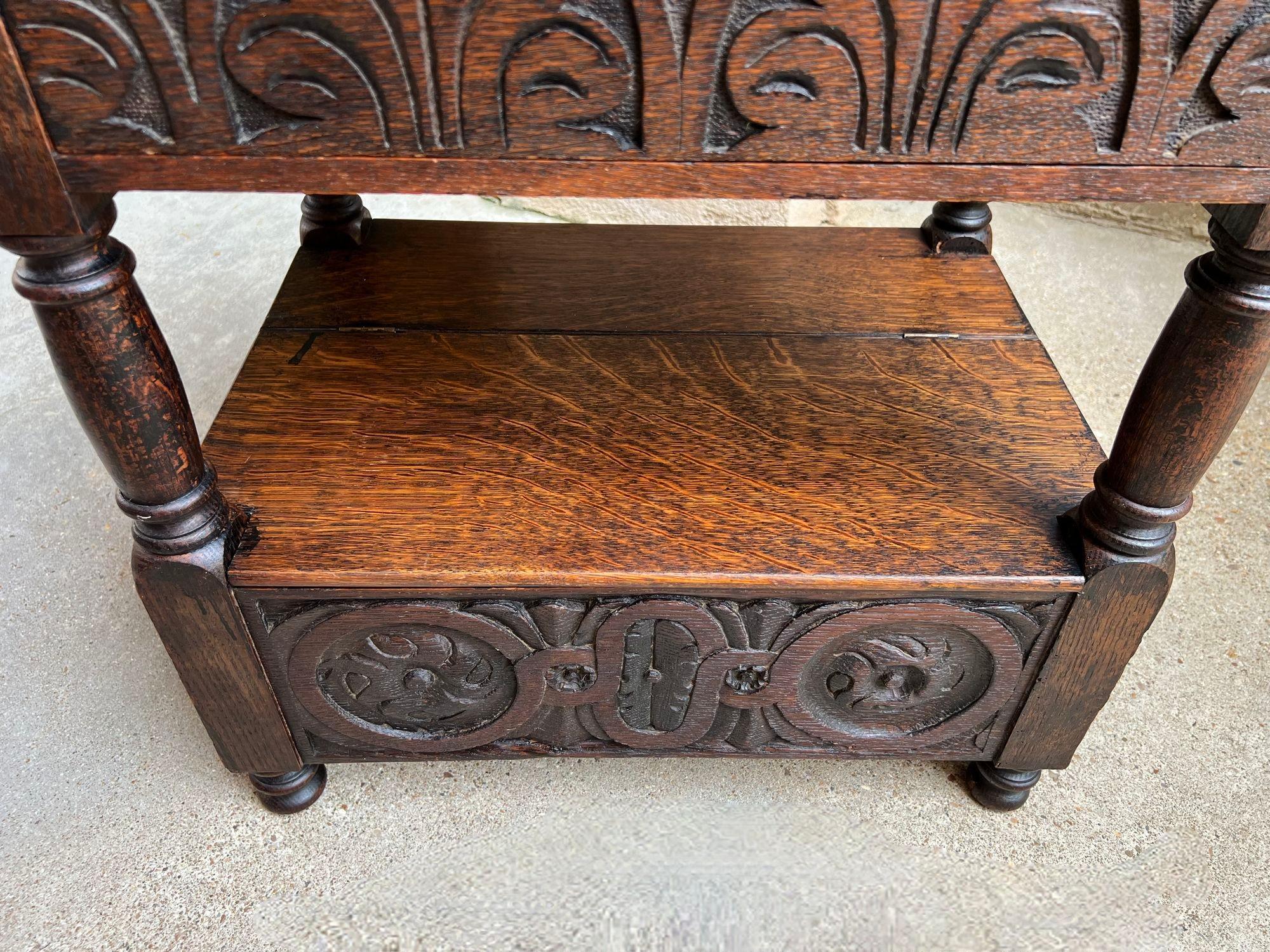 Antique French End Table Bible Box Carved Oak Two Tier Bench c1790 3