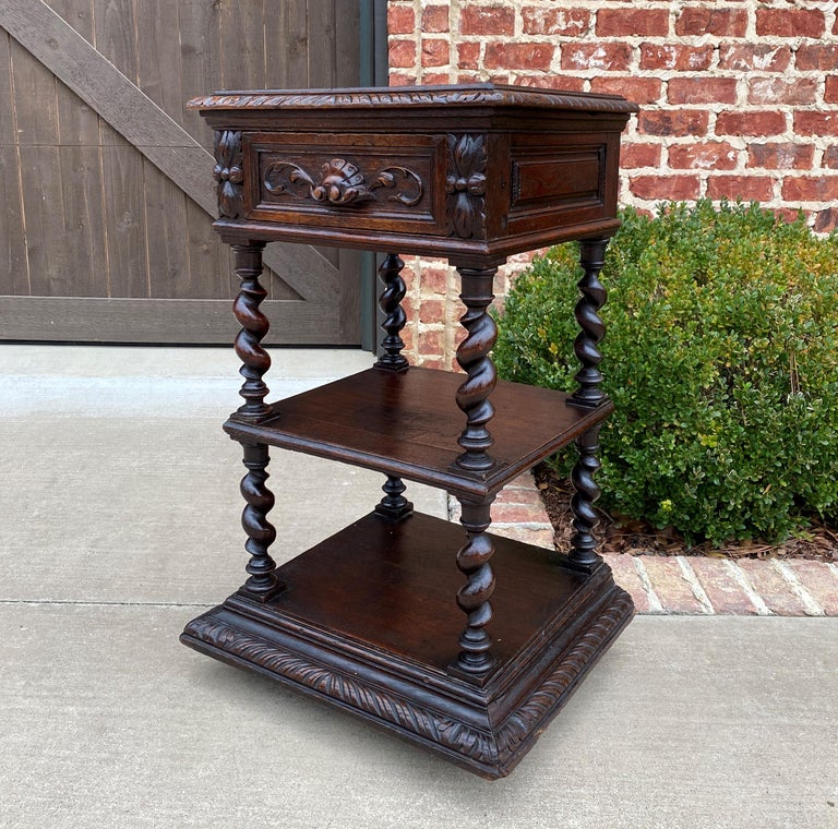 Antique French End Table Side Nightstand Barley Twist Pedestal 19th C For Sale at 1stDibs