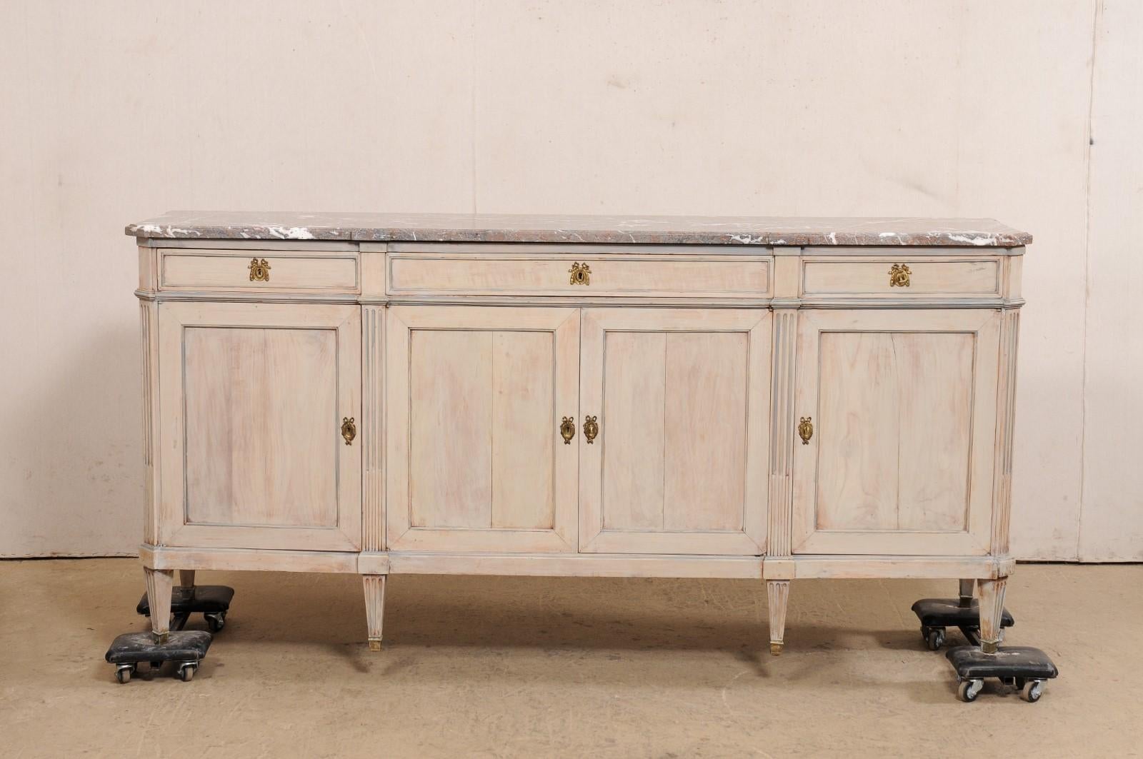 Antique French Enfilade Buffet with its Original Marble Top, 7 Ft. Long For Sale 7