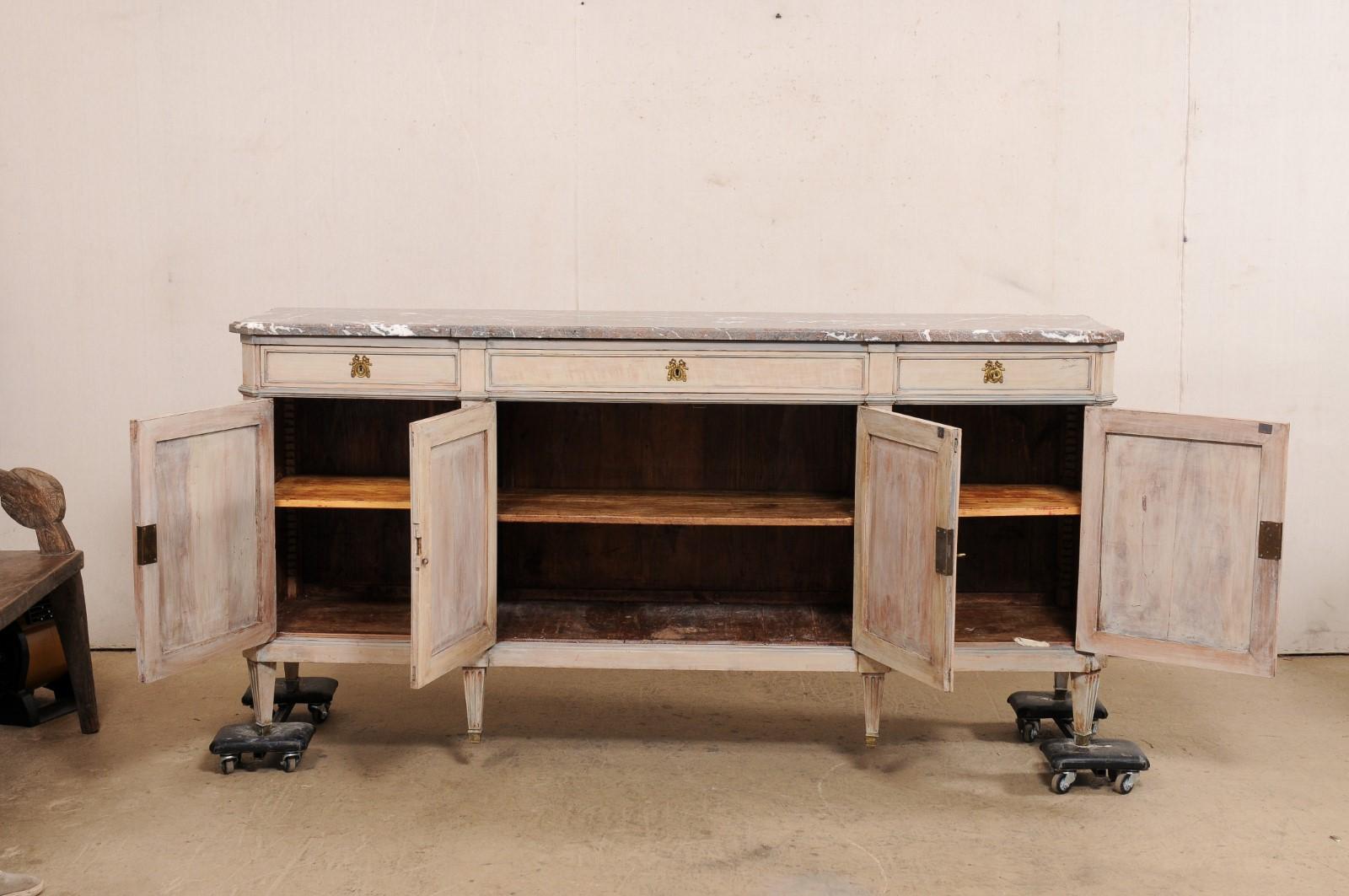 Antique French Enfilade Buffet with its Original Marble Top, 7 Ft. Long For Sale 8