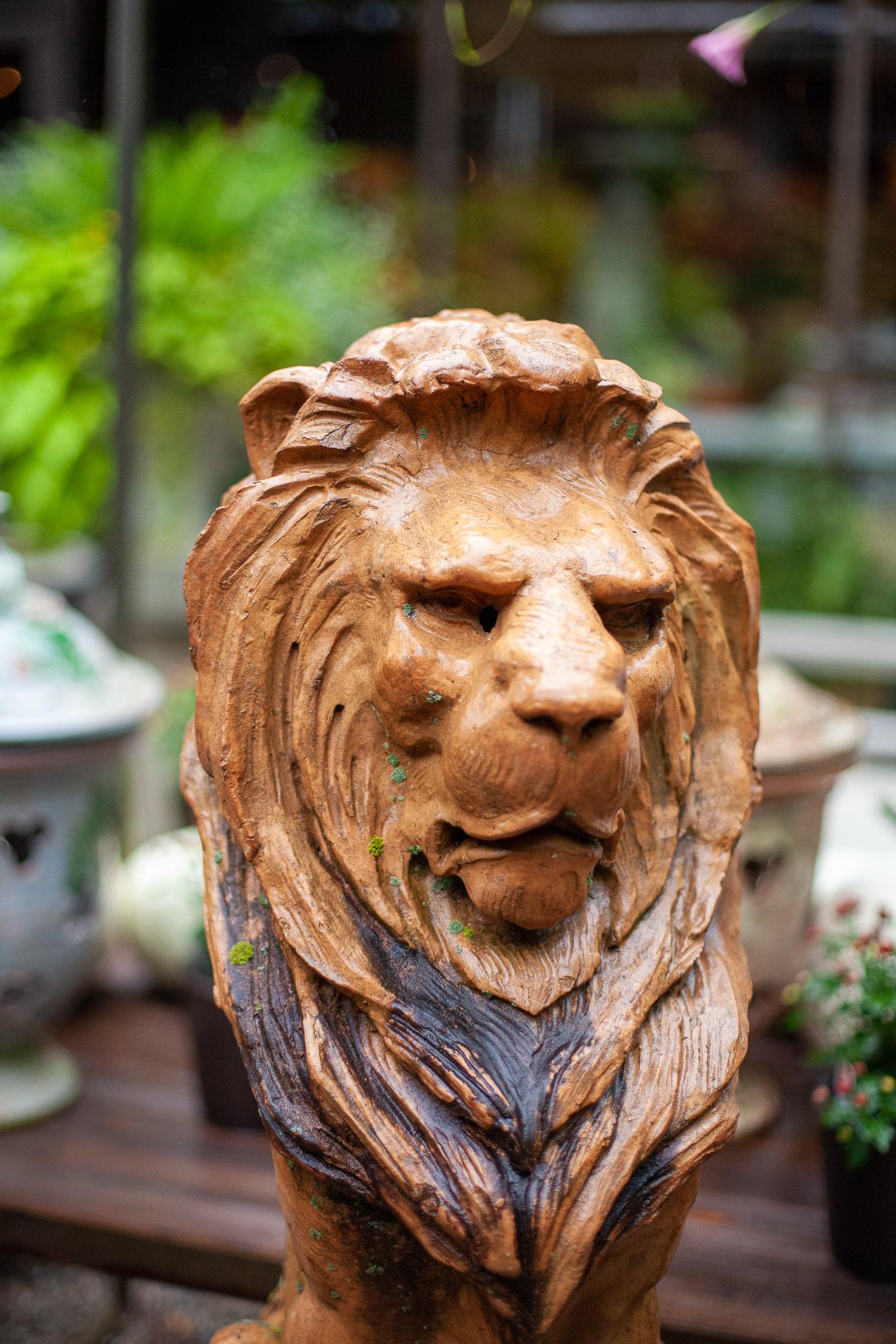 Cast Antique French/ English Terra-Cotta Lion For Sale