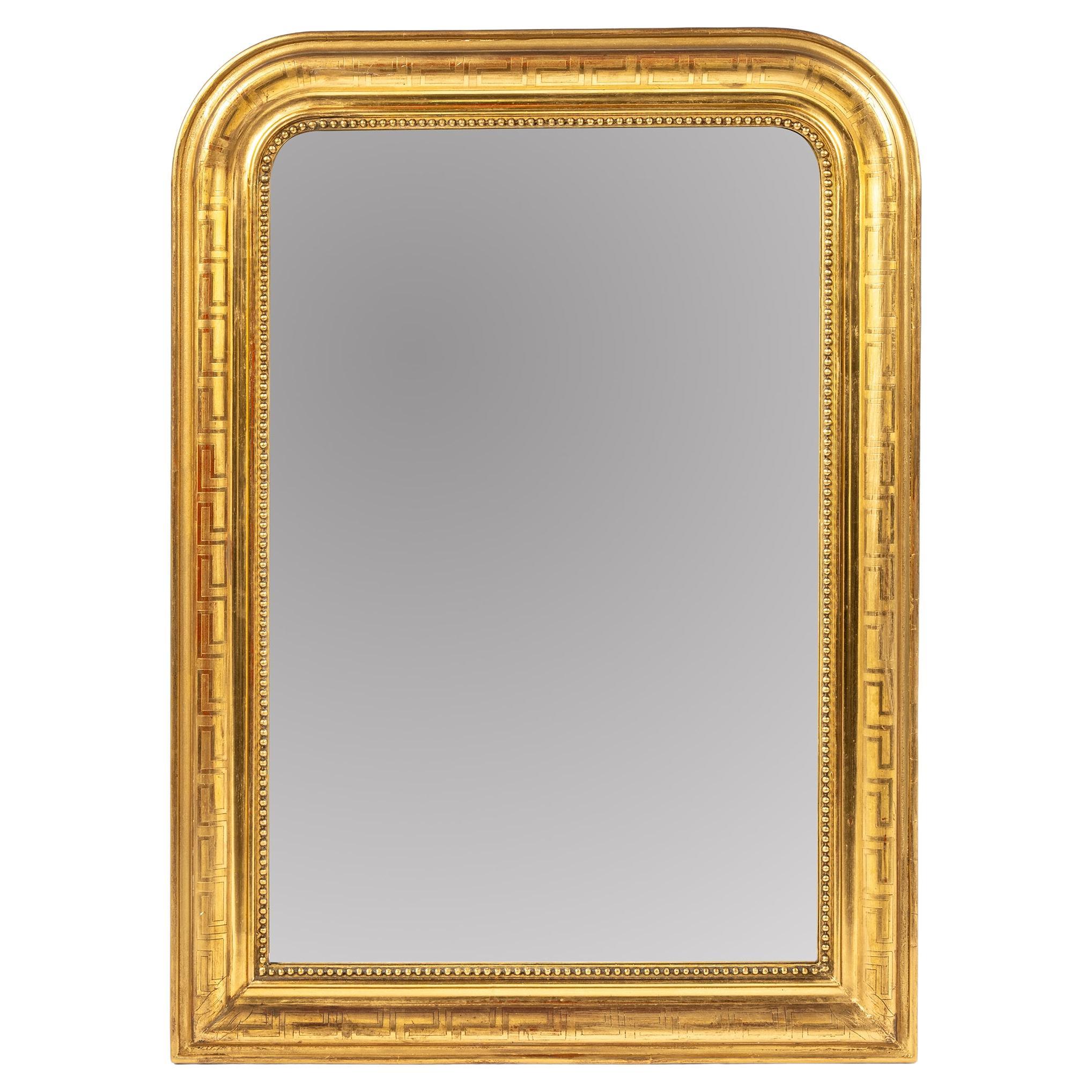 Antique French Espejo Louis Philippe Grabado y Dorado en Pan de Oro Fechado en 1876