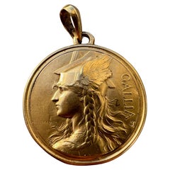Antique French Engraved 'Gallia' 18k Gold Pendant