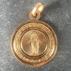 Antique French Engraved Virgin Mary 18K Rose Gold Religious Medal Pendant