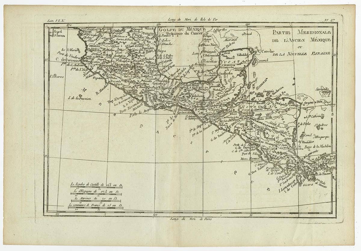 Antique French Engraving of Mexico with Lots of Details, c.1780
