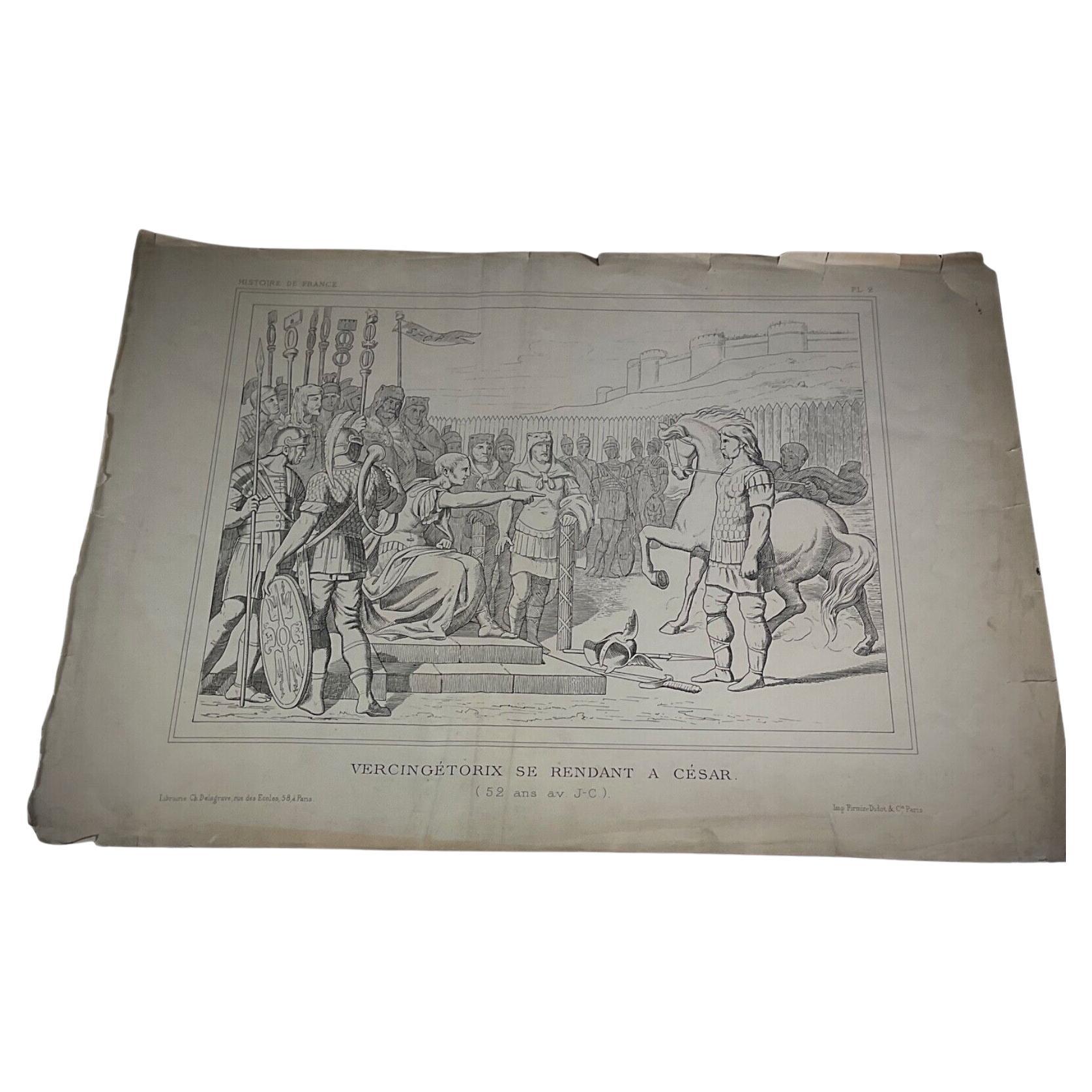 Antique French Engraving, "Vercingétorix Surrenders to Caesar"  - 2Y357