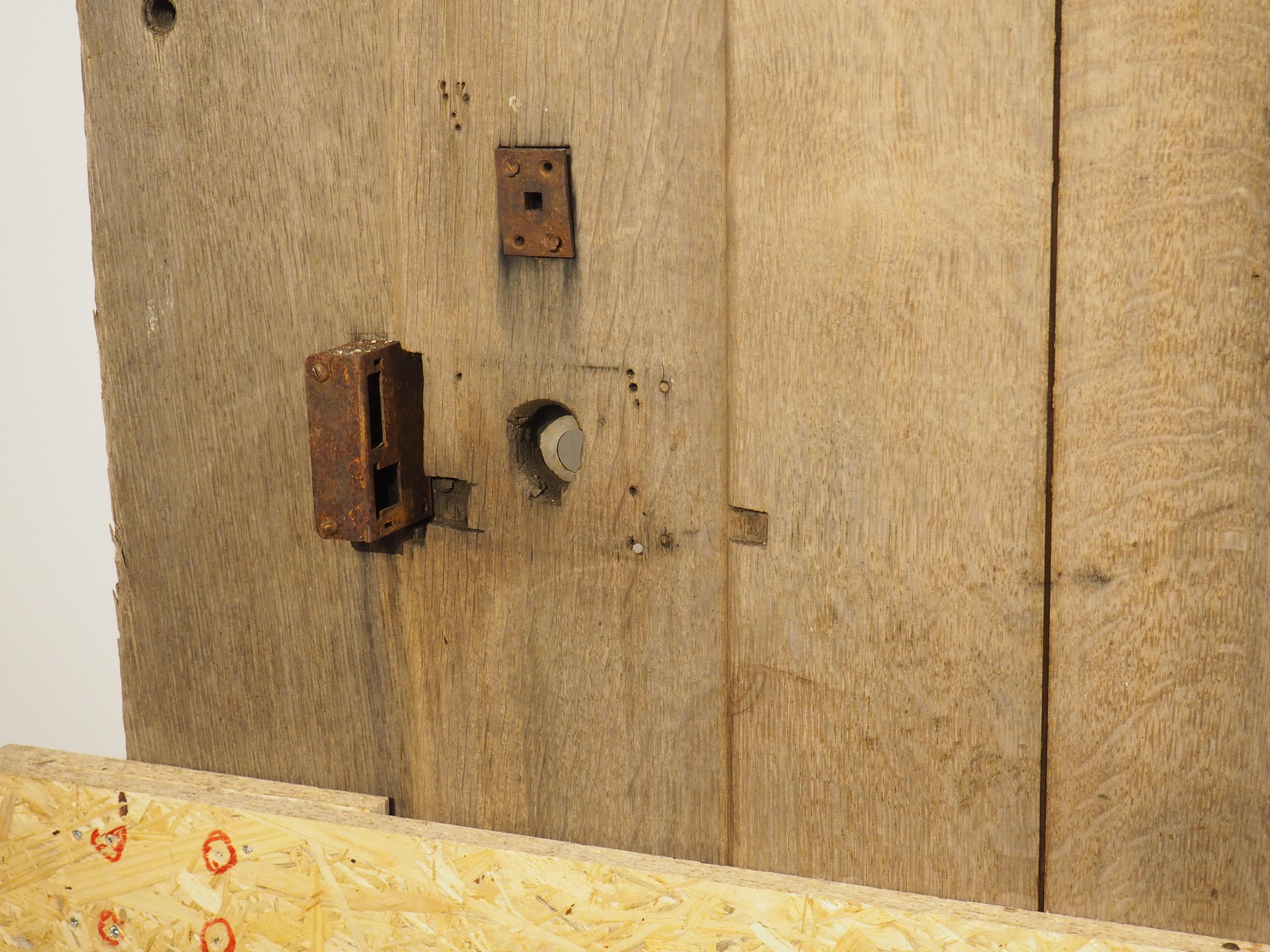 Hand-Carved Antique French Entry Door with Original Frame in Weathered Oak, Circa 1880 For Sale