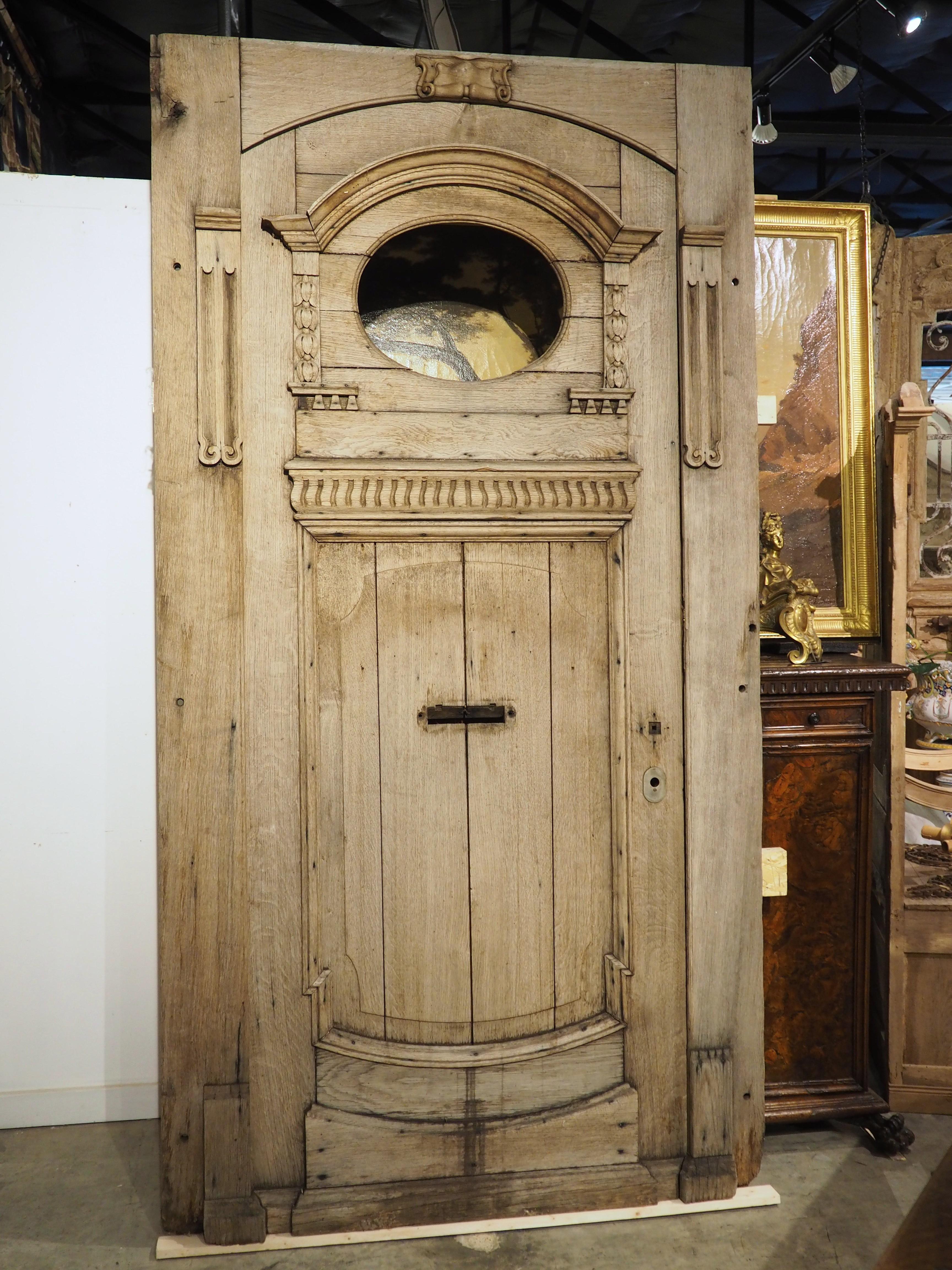 Antique French Entry Door with Original Frame in Weathered Oak, Circa 1880 In Good Condition For Sale In Dallas, TX