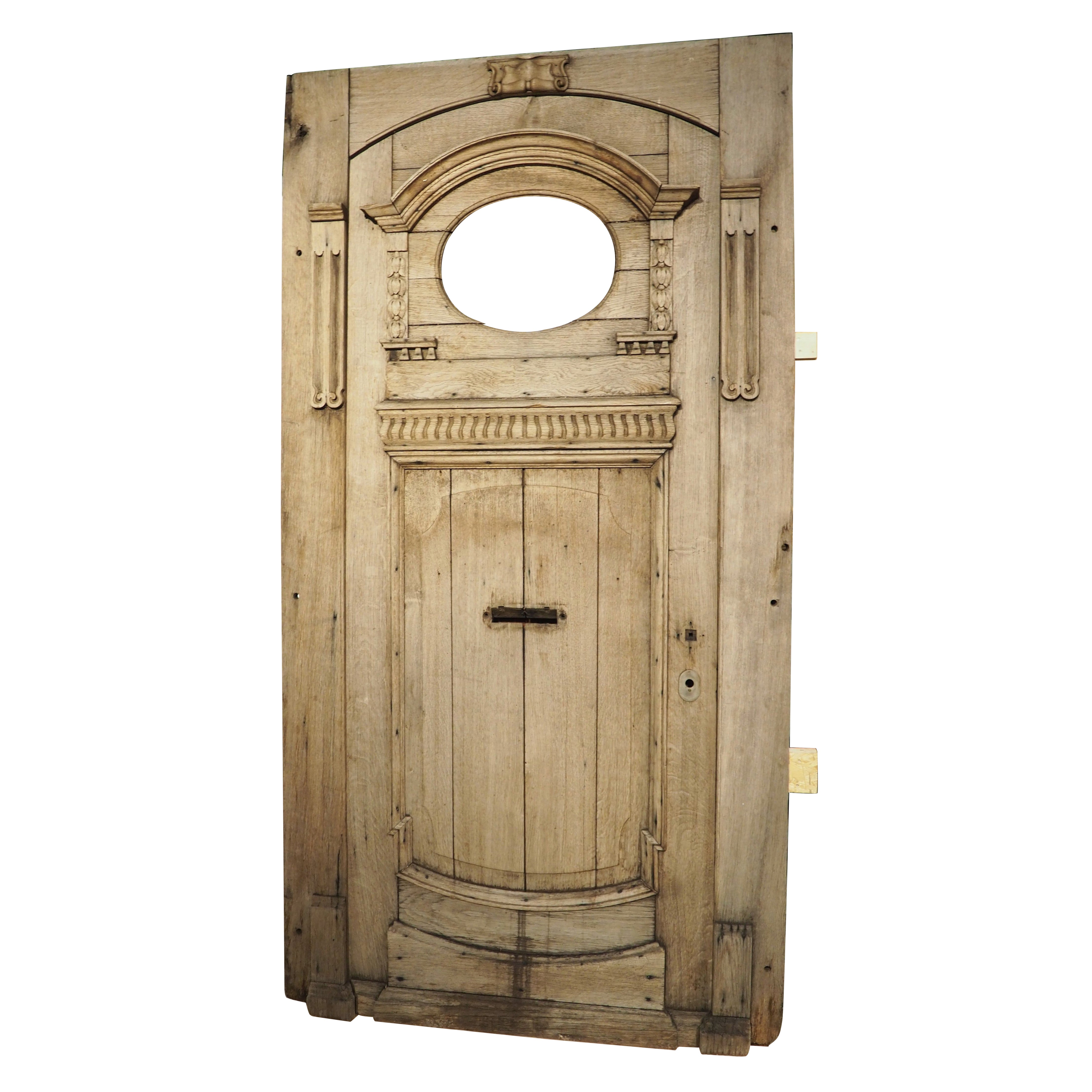 Antique French Entry Door with Original Frame in Weathered Oak, Circa 1880 For Sale