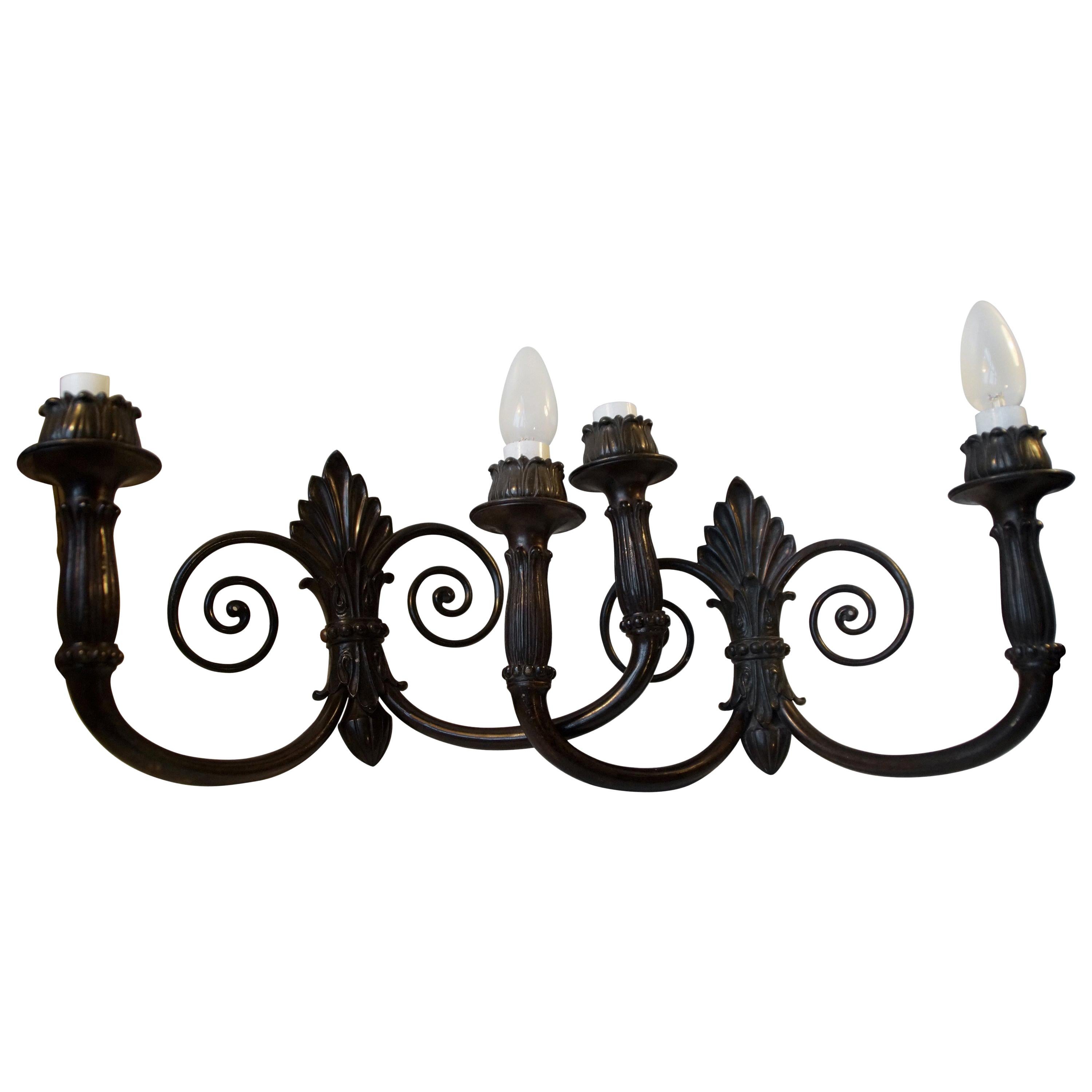 Antique French Esthetic Two-Armed Bronze Sconces with 'Swirl', 1900s