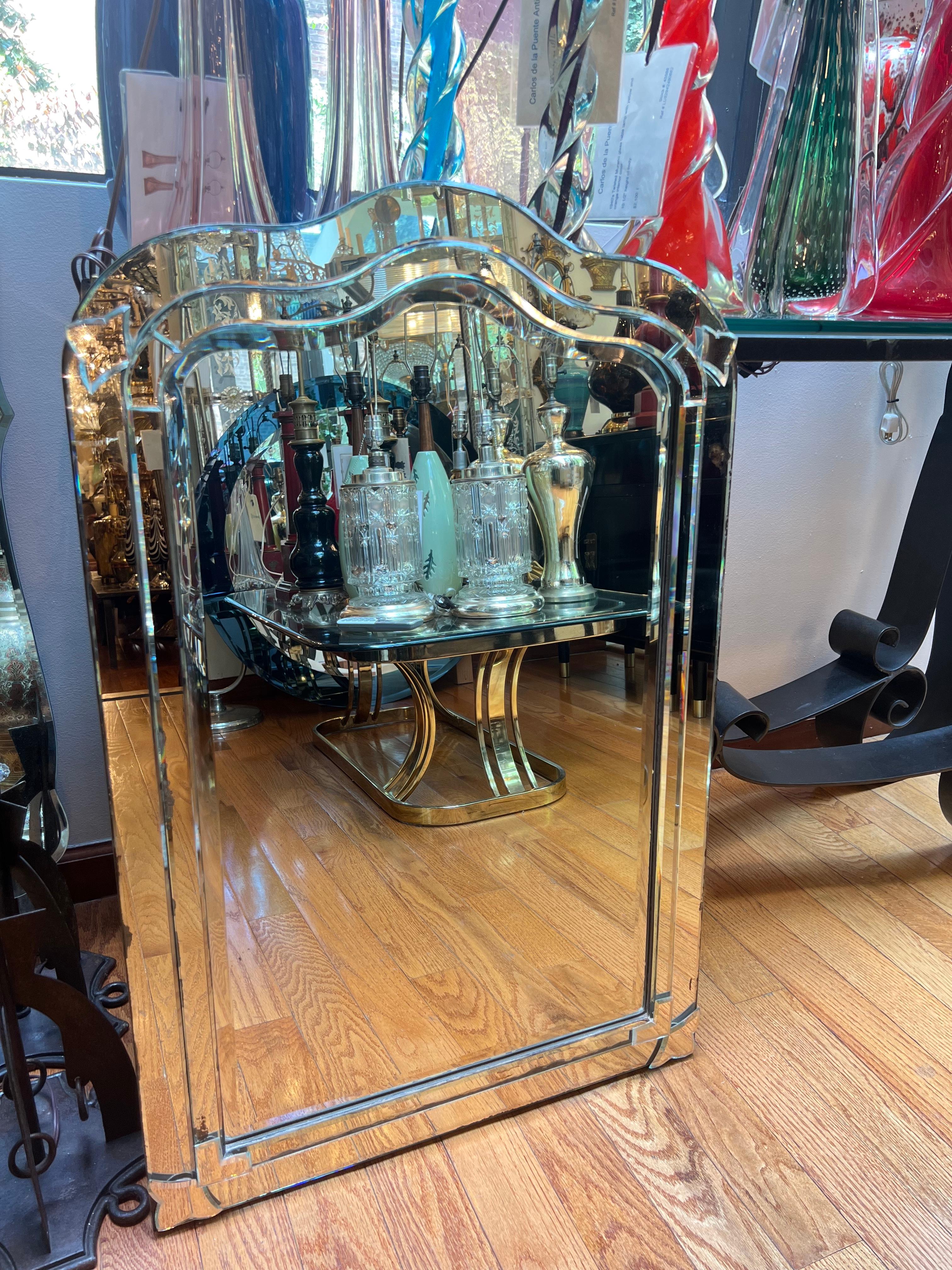 Français Antique French Etched Mirror (miroir gravé) en vente