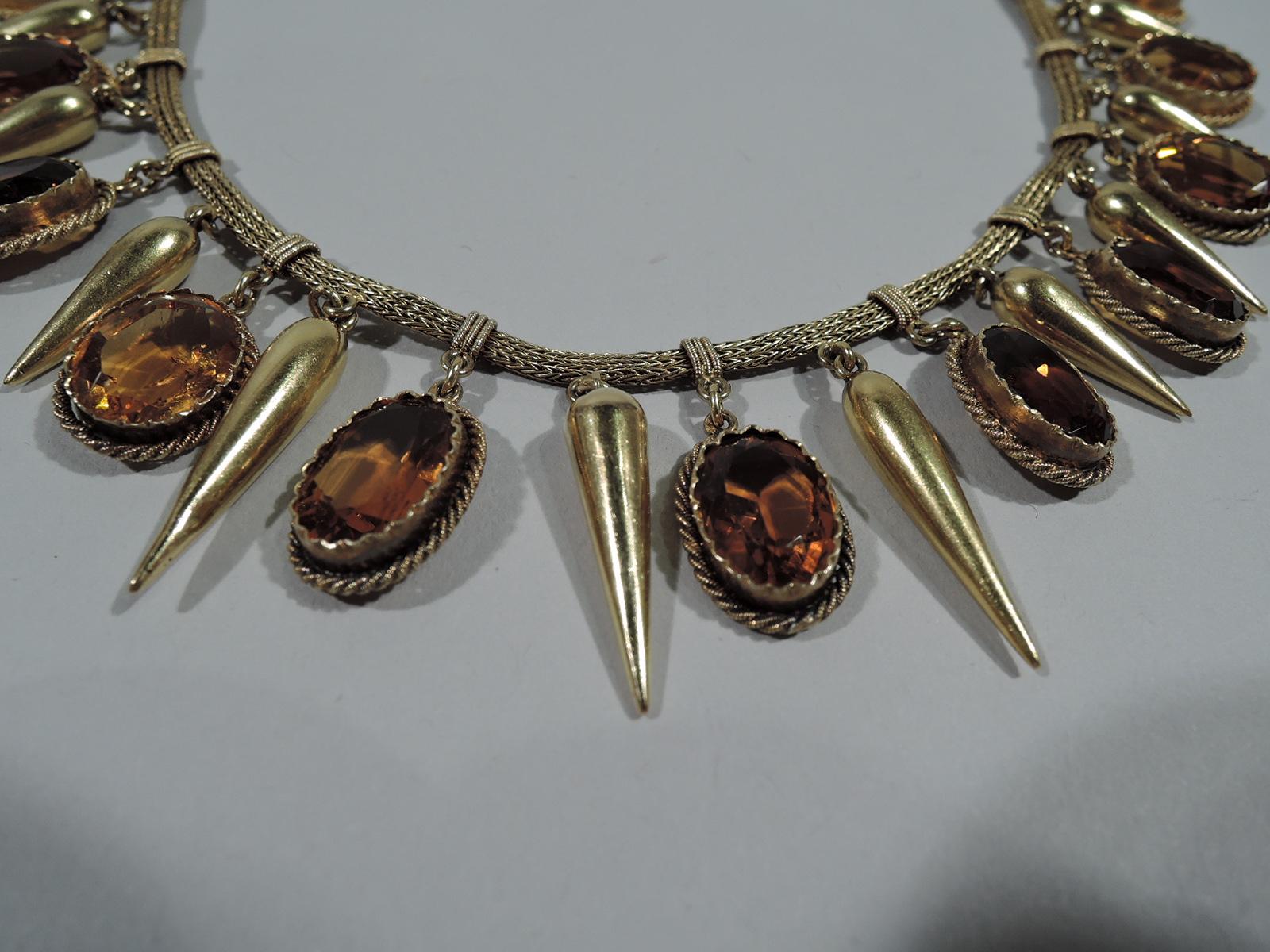 Antique French Etruscan Revival Citrine and 18 Karat Gold Necklace In Good Condition In New York, NY