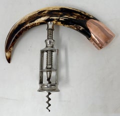 Antique French Excelsior Design Boar's Tusk Corkscrew with Copper Mount, c. 1880