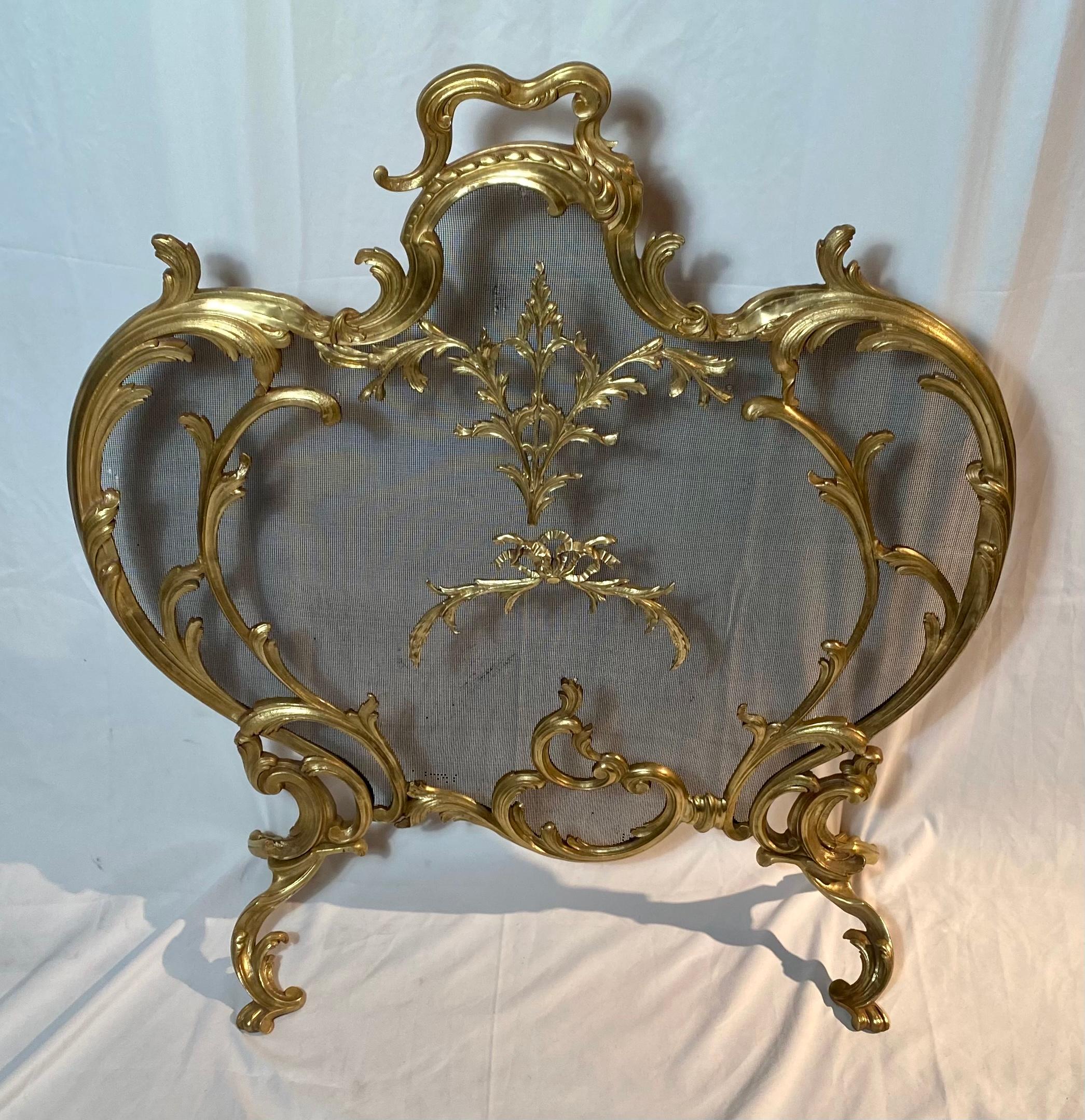Antique French exceptional large gold bronze fire screen.

    