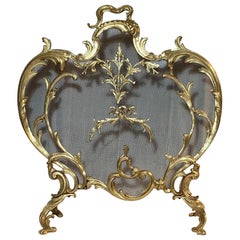 Antiker französischer Außergewöhnlicher großer Goldbronze-Feuerschirm, antik