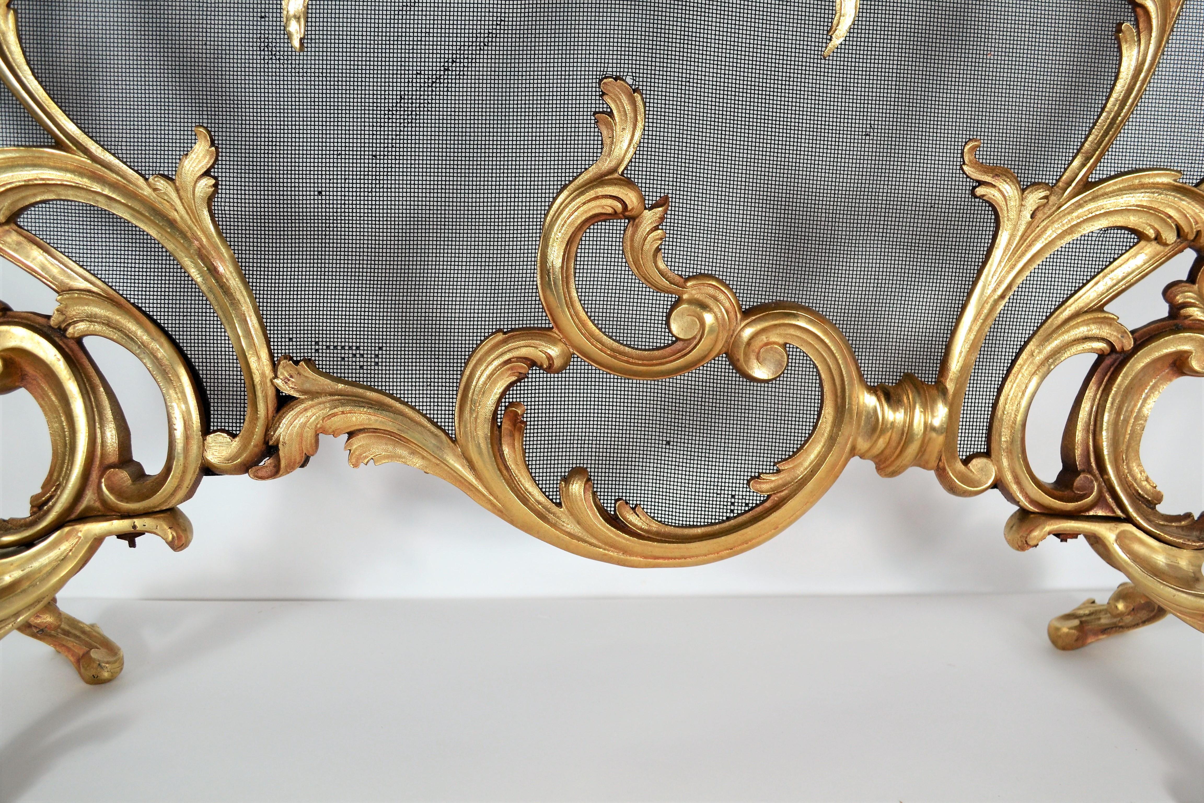 Antique French Exceptional Large Gold Bronze Firescreen For Sale 1