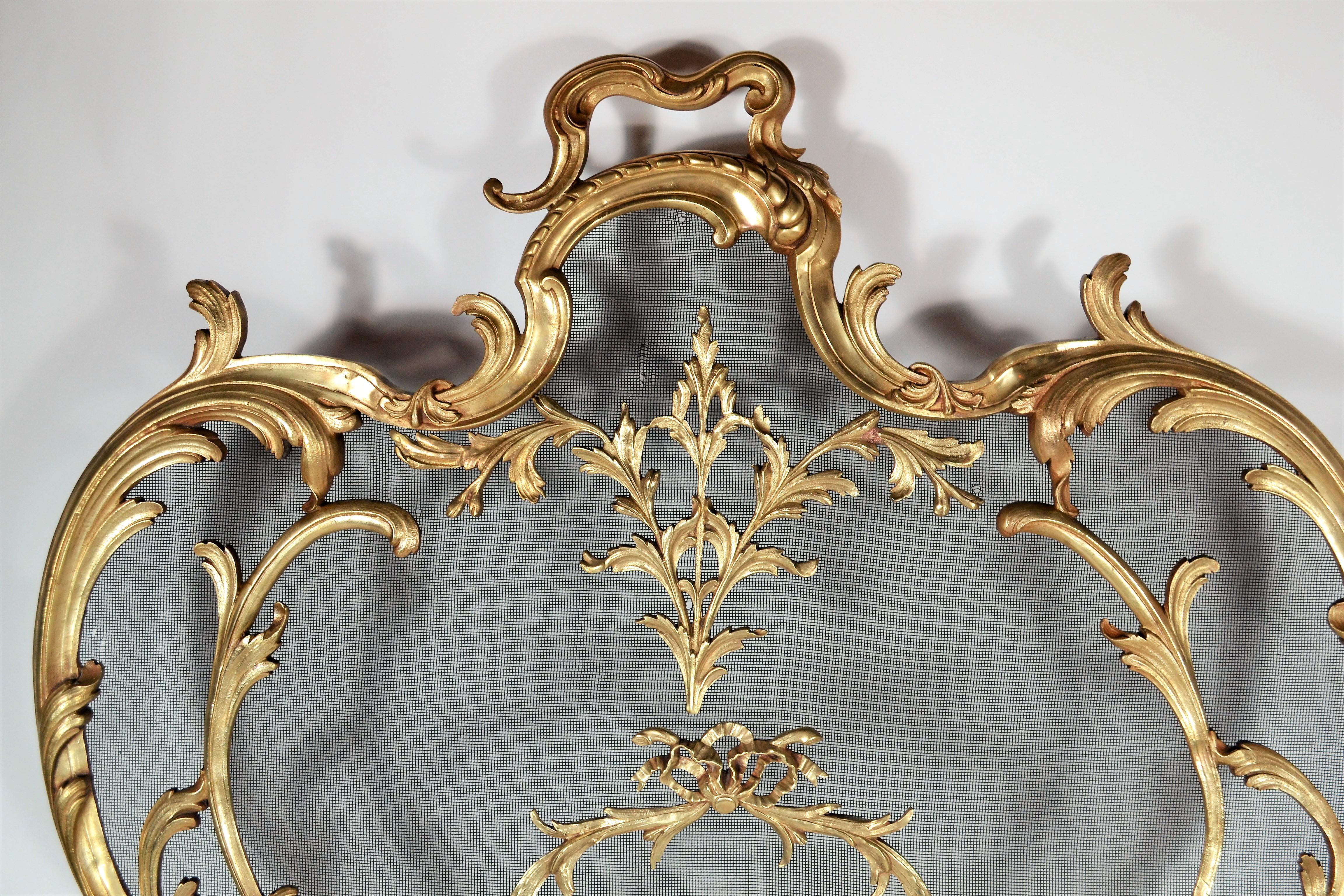 Antique French Exceptional Large Gold Bronze Firescreen For Sale 2