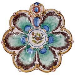 Antique French Faience Blue, Green & Yellow Porcelain Oyster Plate, Circa 1890's