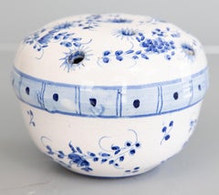 Antique French Faience Blue & White Floral Flower Frog Vase, circa 1900