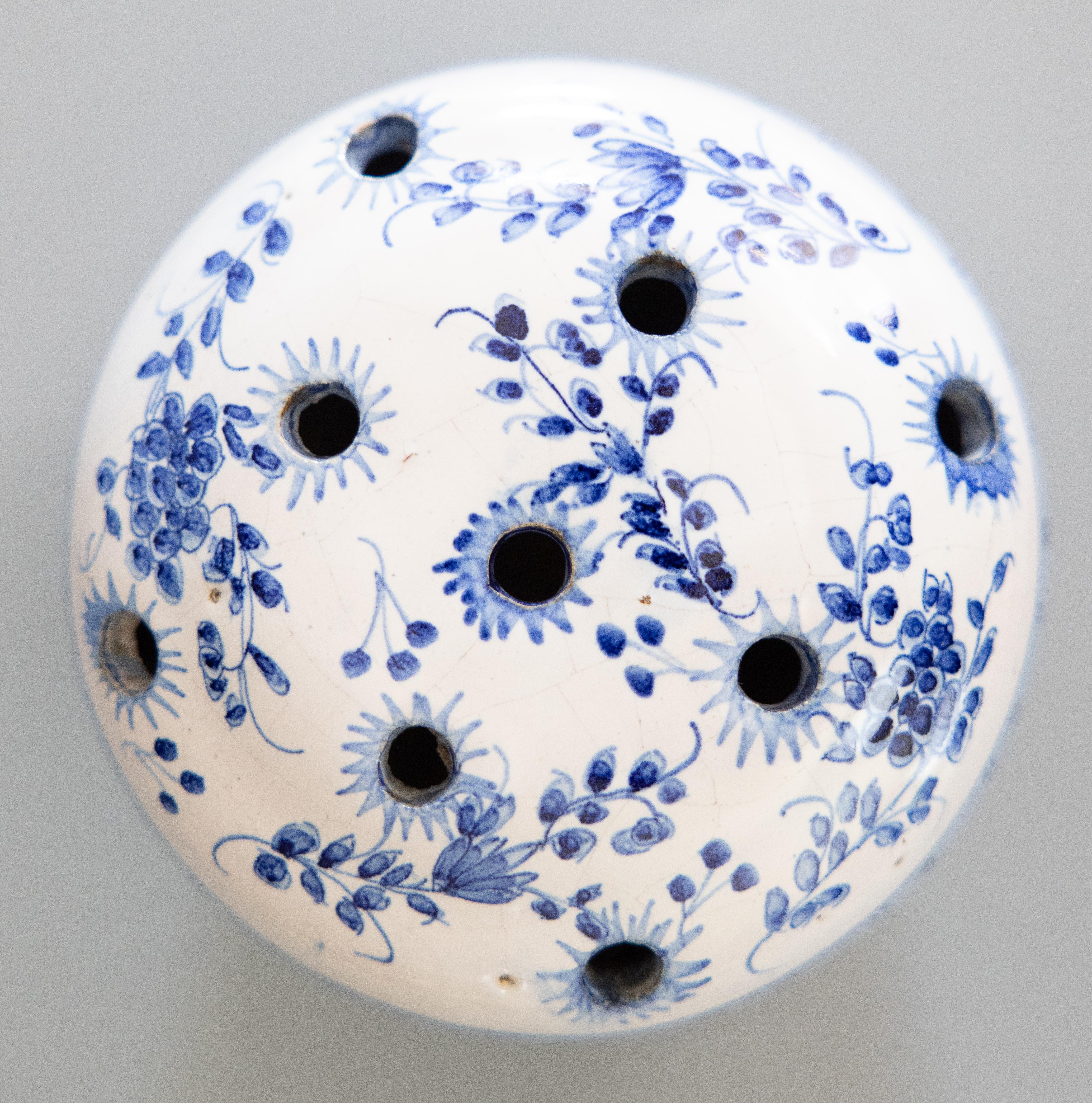 Antique French Faience Blue & White Floral Flower Frog Vase, circa 1900 In Good Condition For Sale In Pearland, TX
