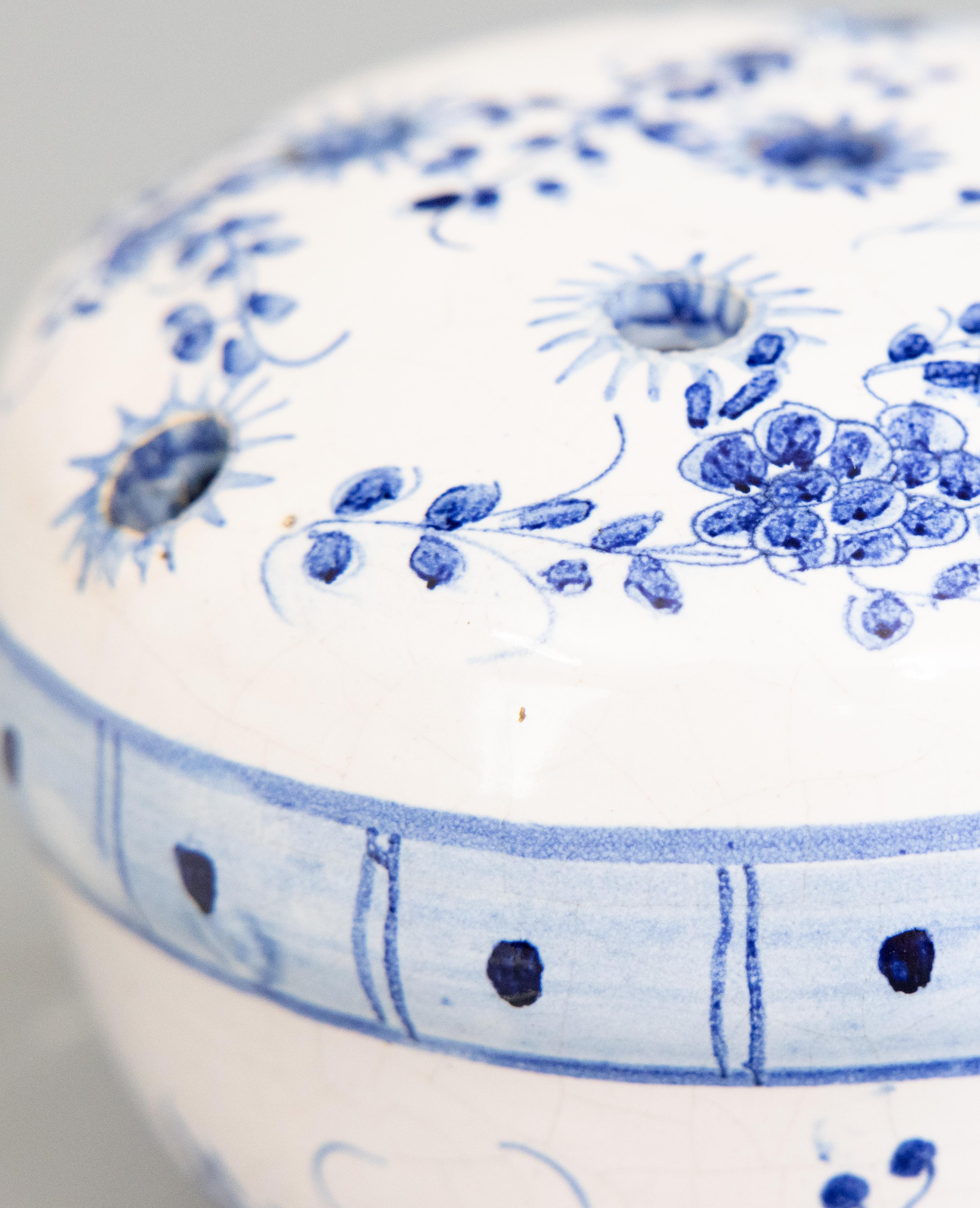 Antique French Faience Blue & White Floral Flower Frog Vase, circa 1900 For Sale 1