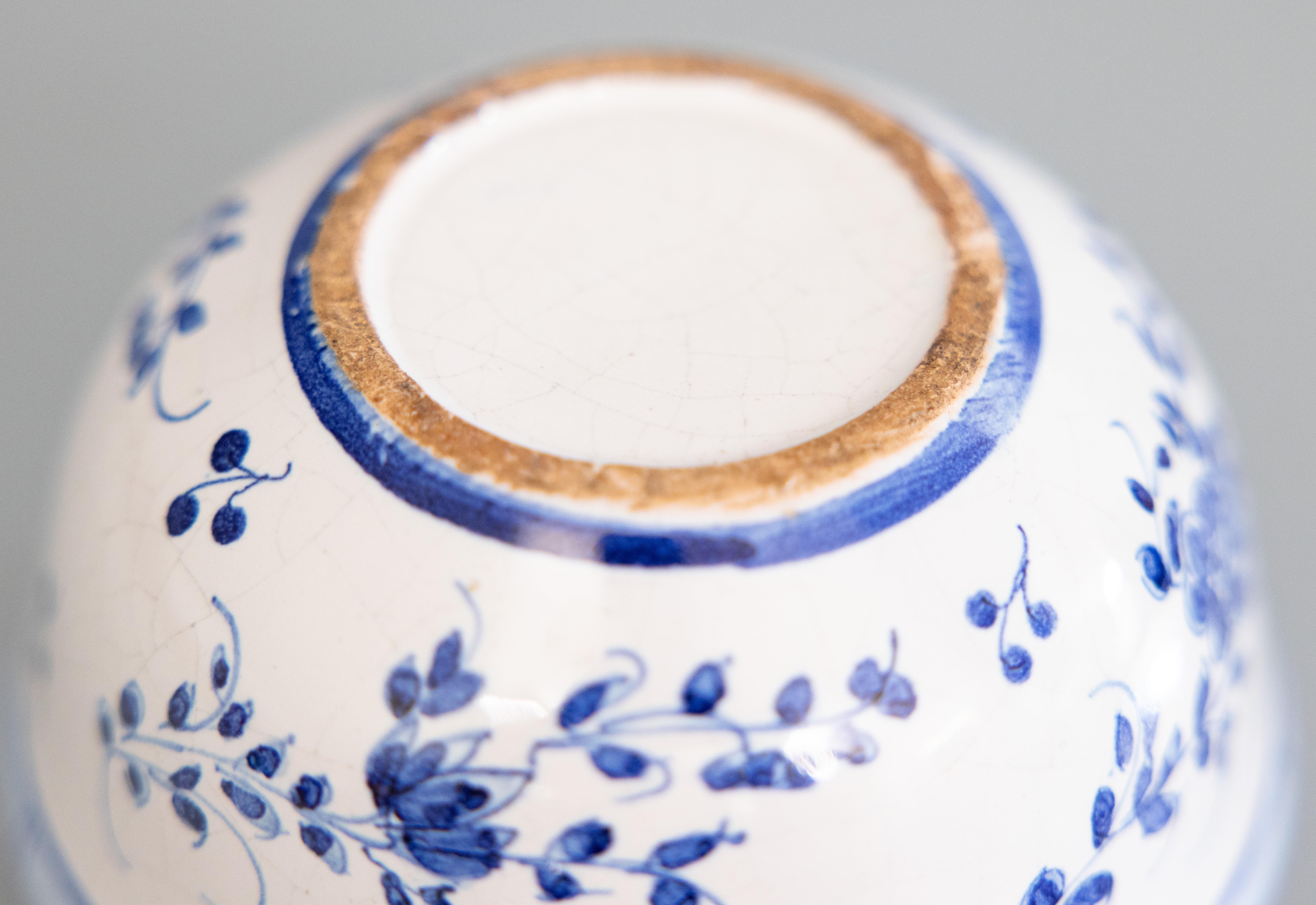 Antique French Faience Blue & White Floral Flower Frog Vase, circa 1900 For Sale 2
