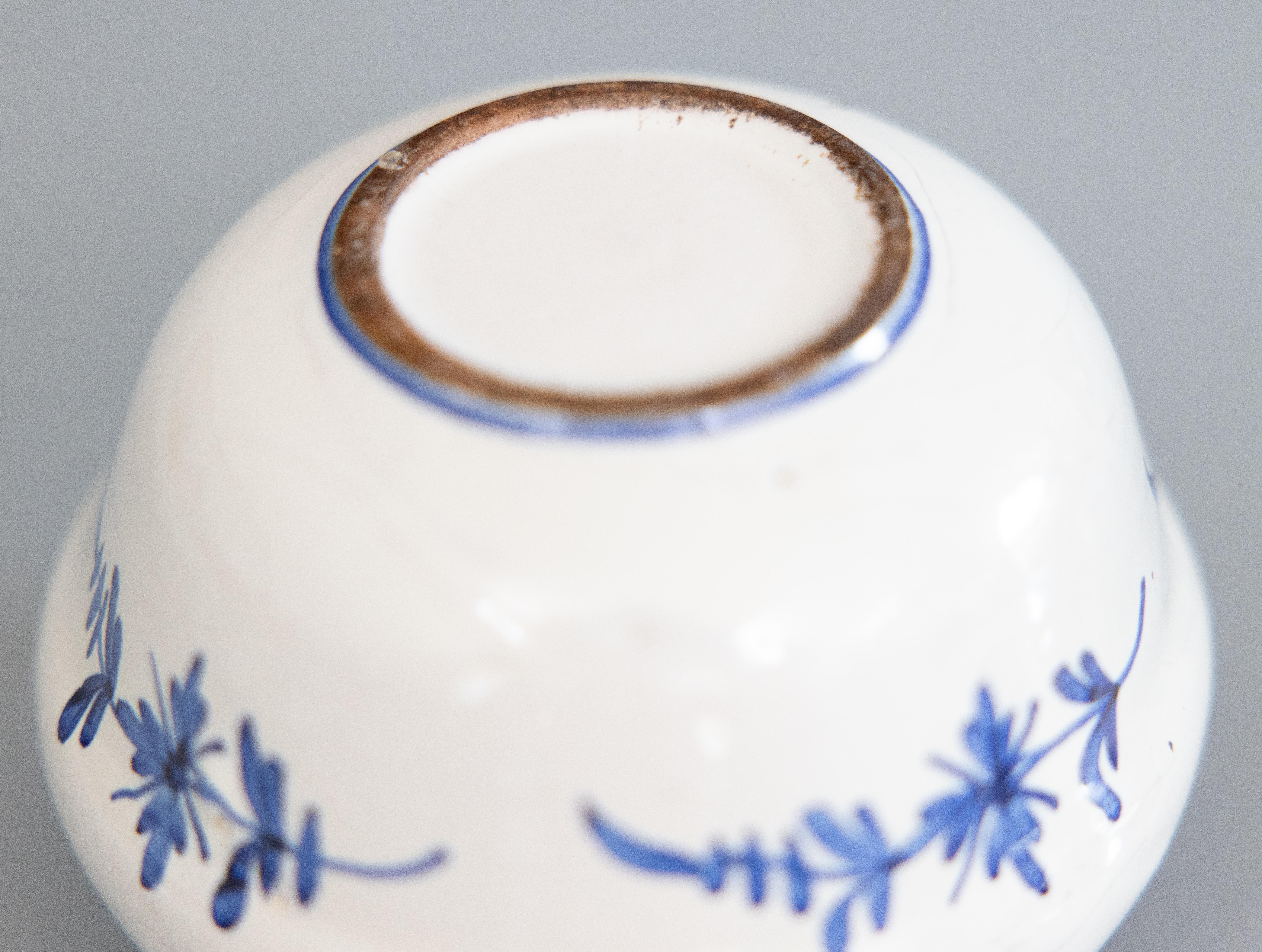 Antique French Faience Blue & White Floral Flower Frog Vase, circa 1900 For Sale 1