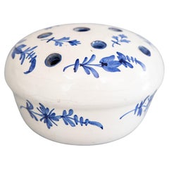 Antique French Faience Blue & White Floral Flower Frog Vase, circa 1900