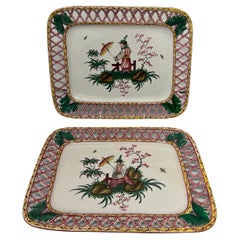 Antique French Faience Chinoiserie Decorated Pierced Platters C.1880