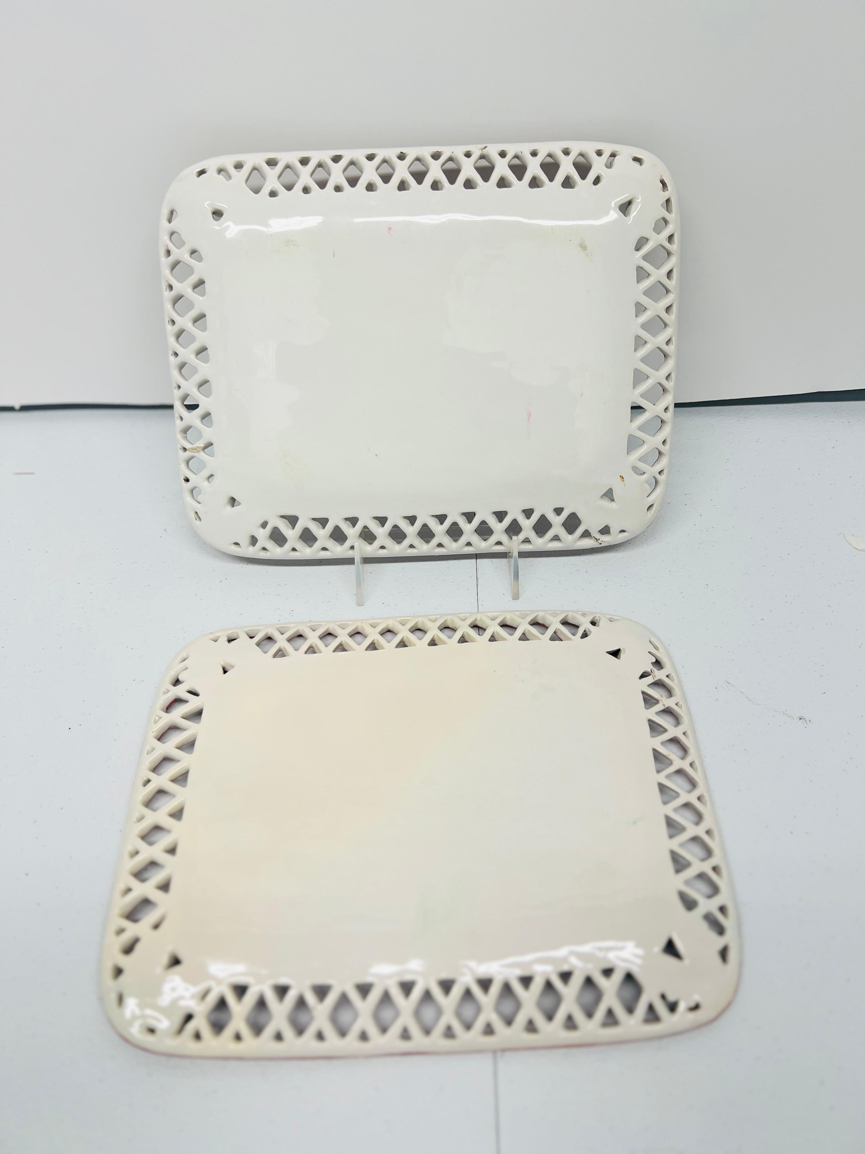 Antique French Faience Chinoiserie Decorated Pierced Platters C.1880 Porcelana en venta