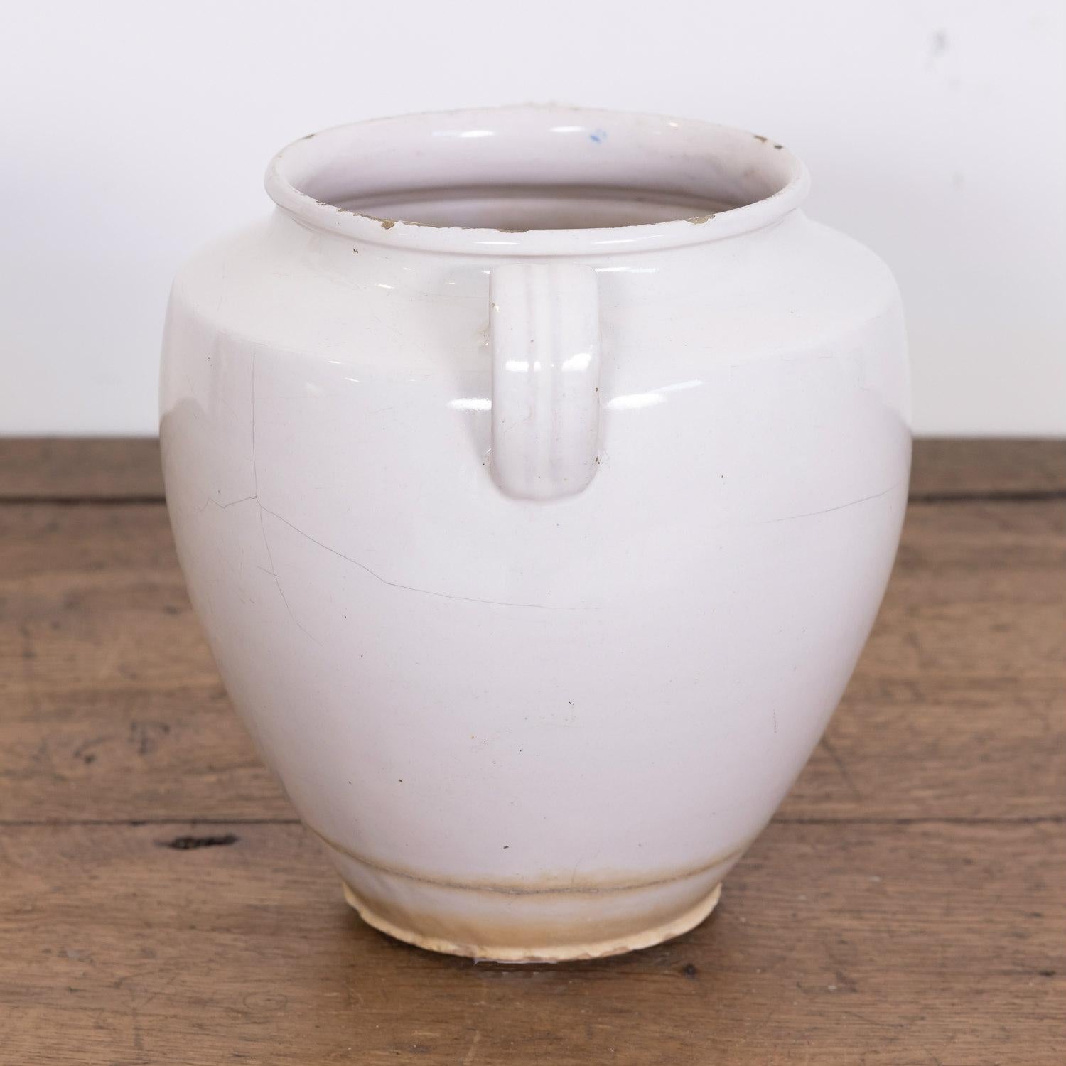 Antique French Faience Confit Pot or Egg Pot with White Glaze In Good Condition In Birmingham, AL