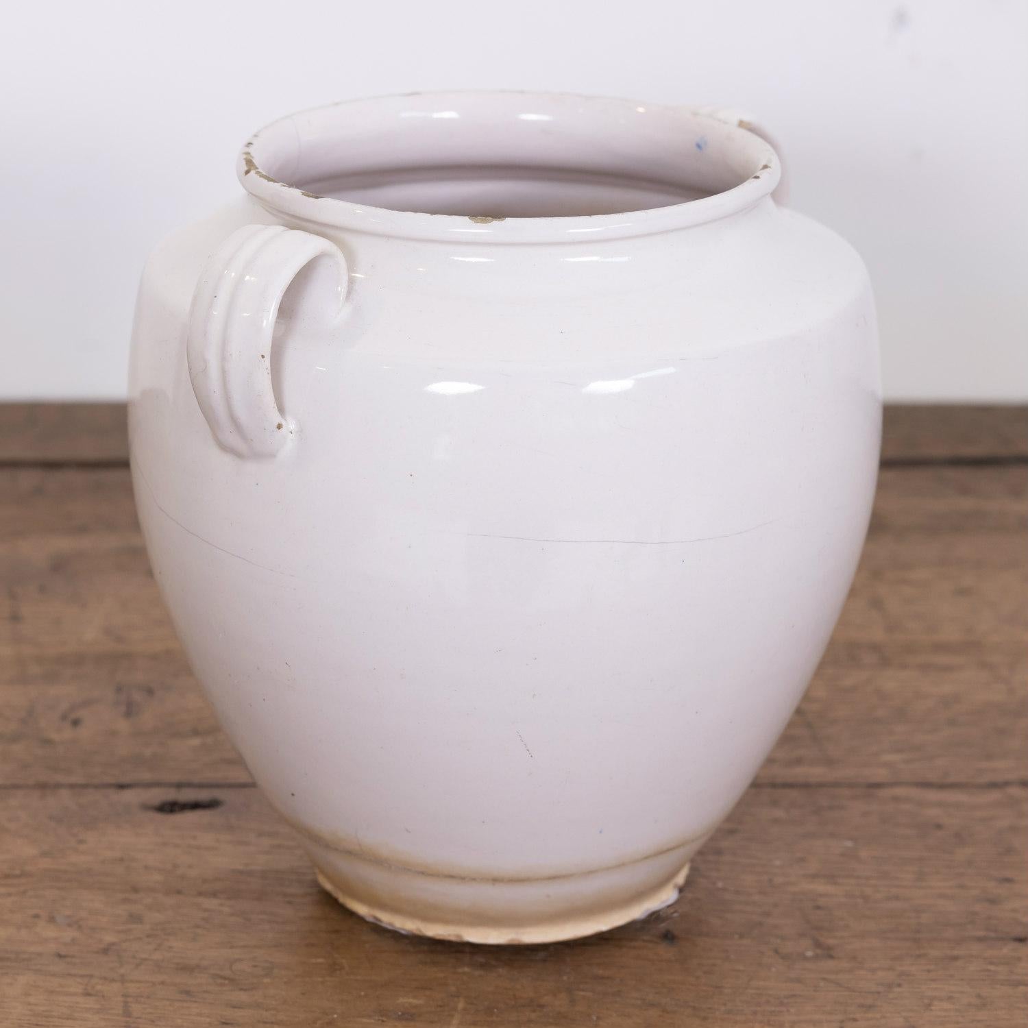 Late 19th Century Antique French Faience Confit Pot or Egg Pot with White Glaze