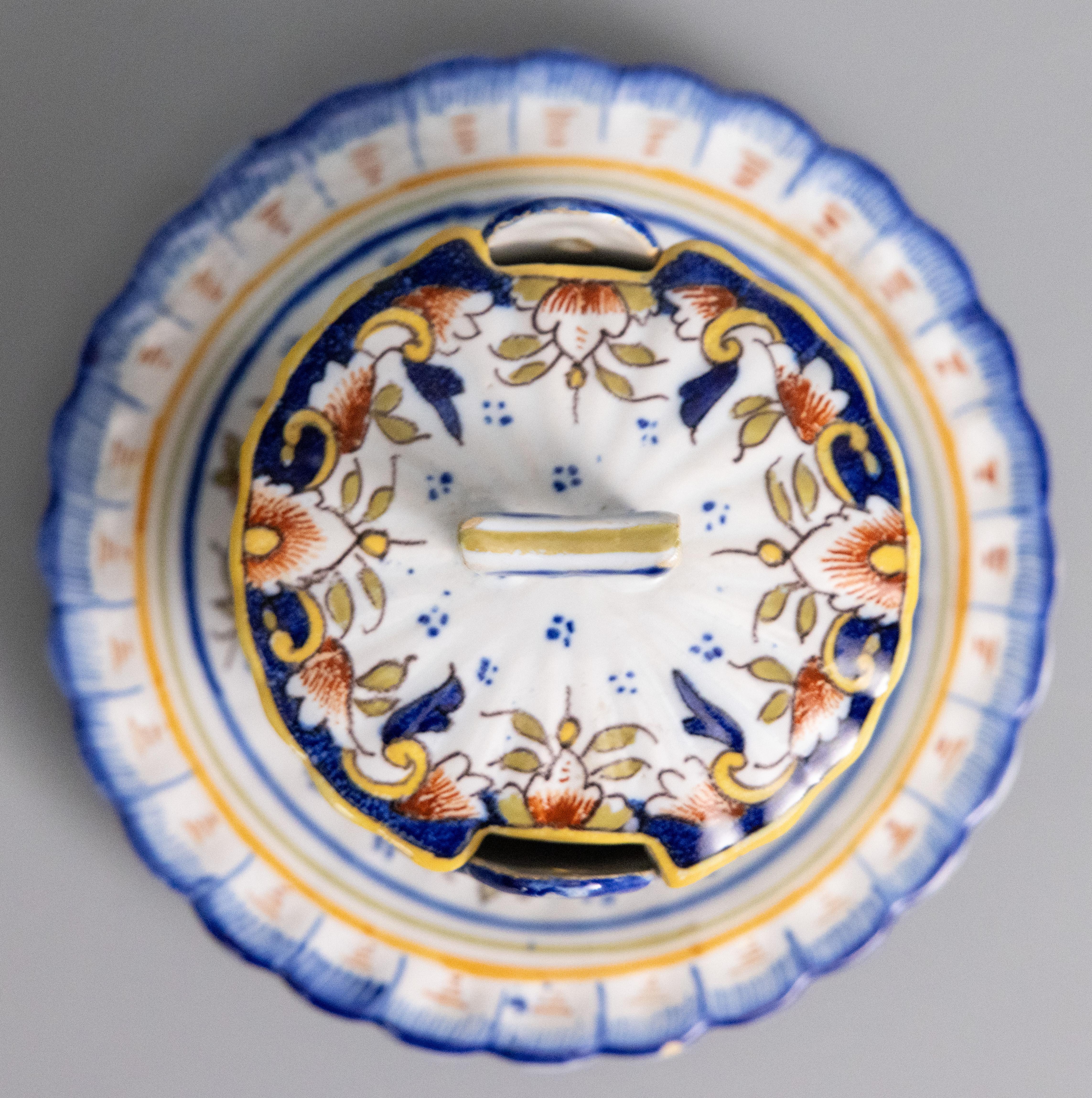 Antique French Faience Desvres Lidded Butter Bowl Dish, circa 1900 For Sale 1