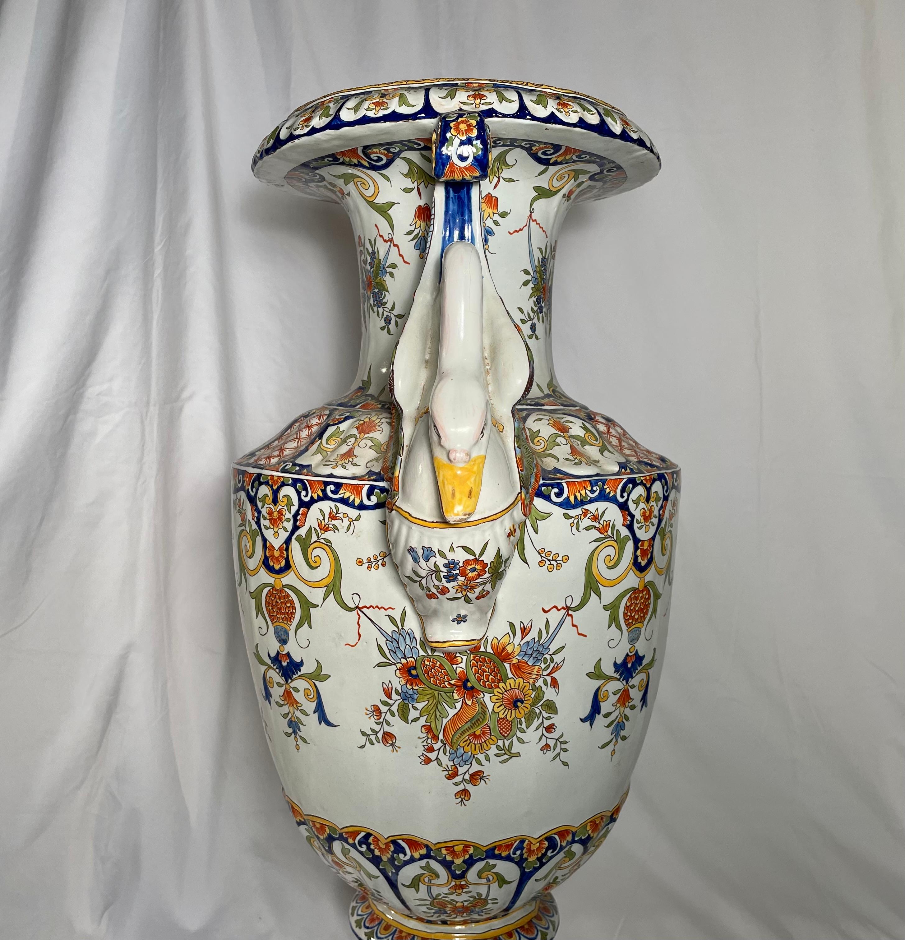 Antique French Faience Enameled Urn, circa 1900-1910.