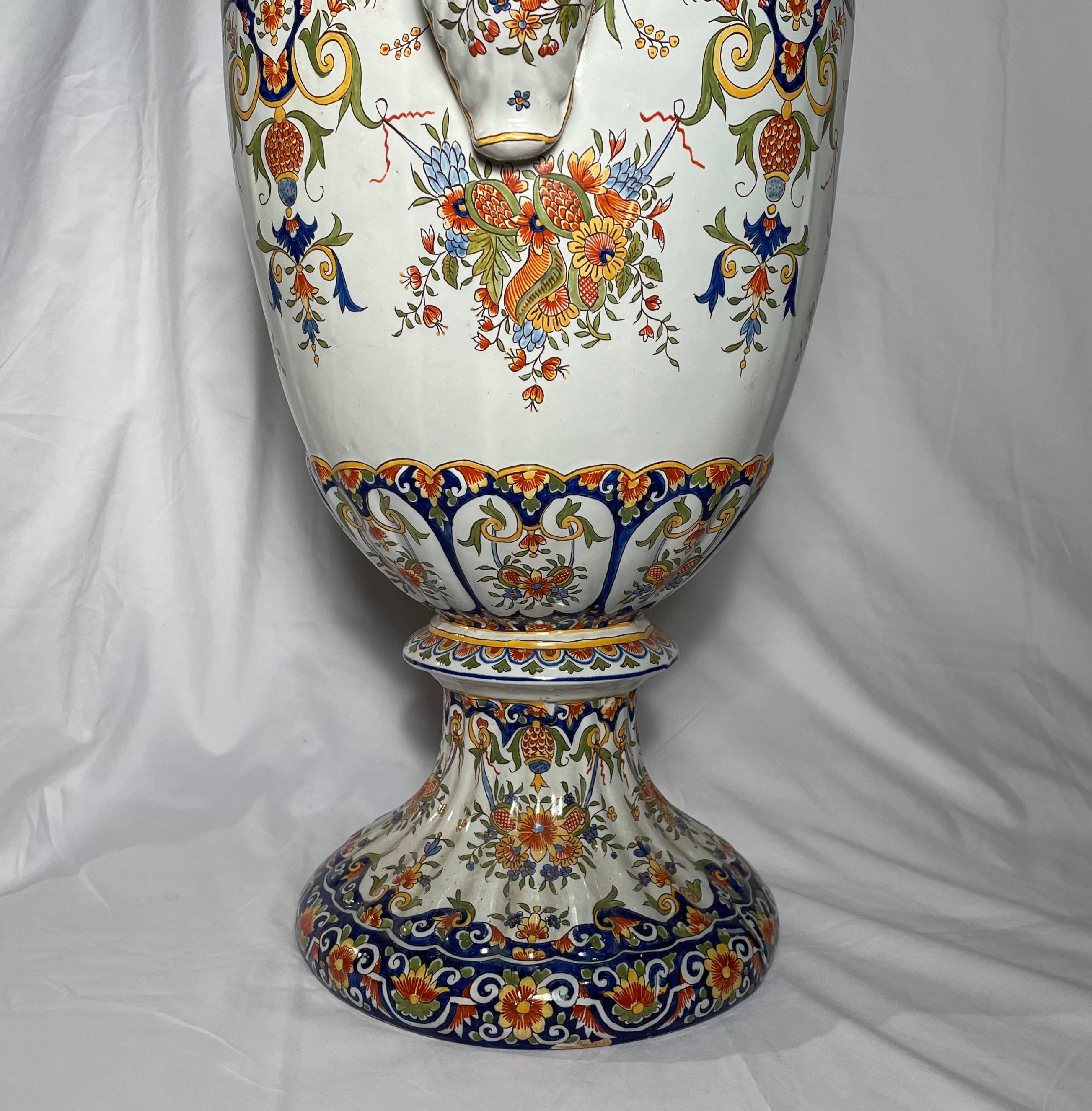 Antique French Faience Enameled Urn, circa 1900-1910 In Good Condition For Sale In New Orleans, LA