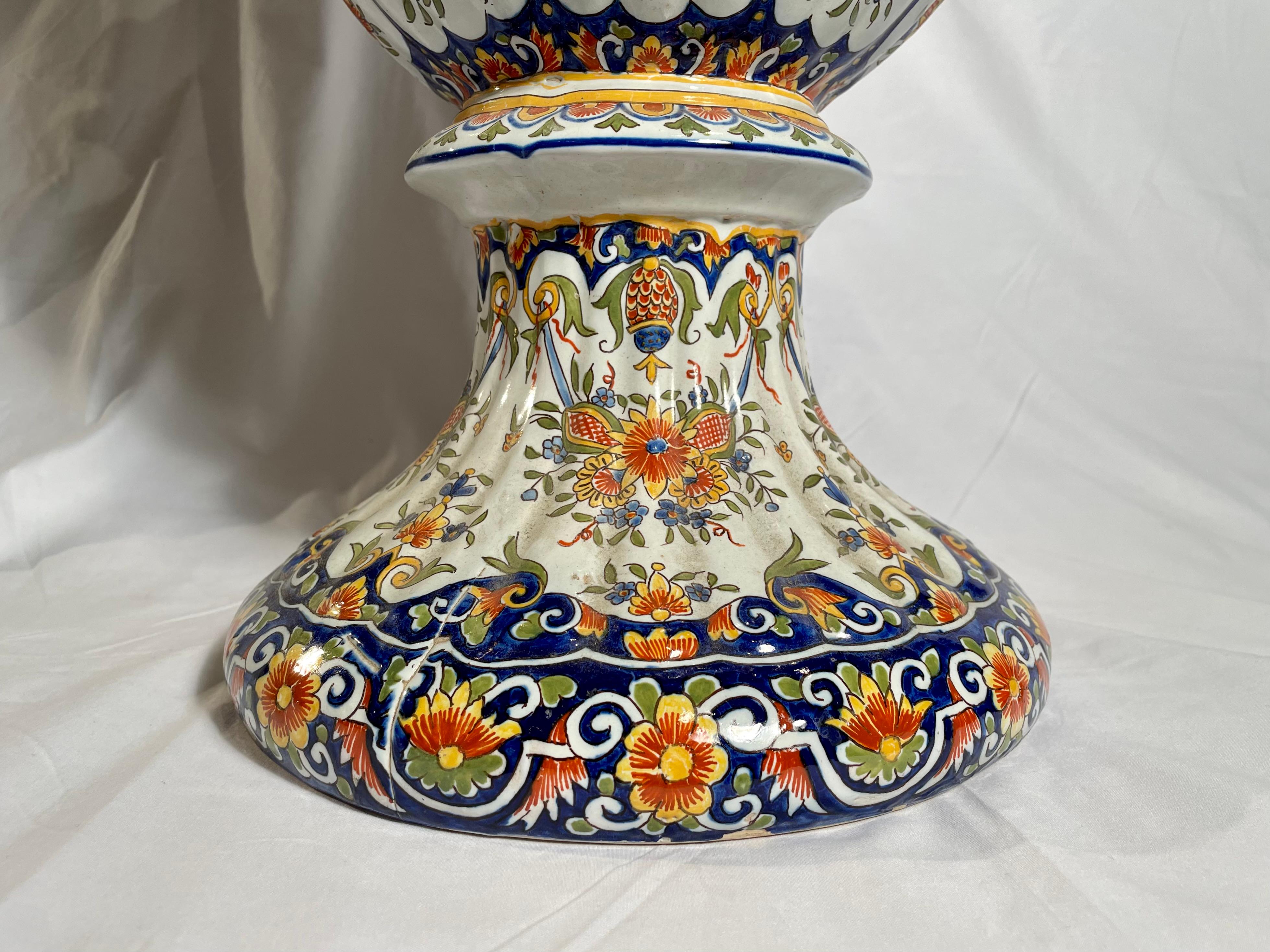 Antique French Faience Enameled Urn, circa 1900-1910 For Sale 1