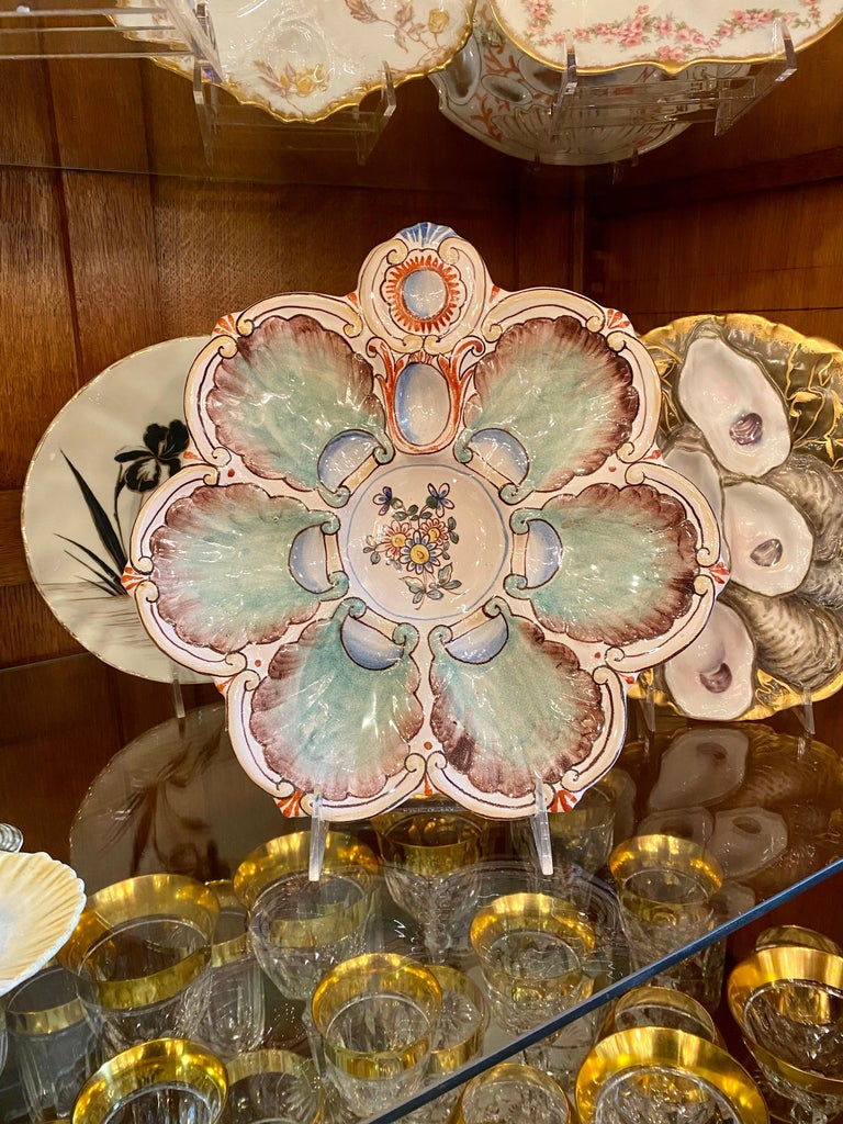 Antique French Faience Hand-Painted Multi-Color Porcelain Oyster Plate ...