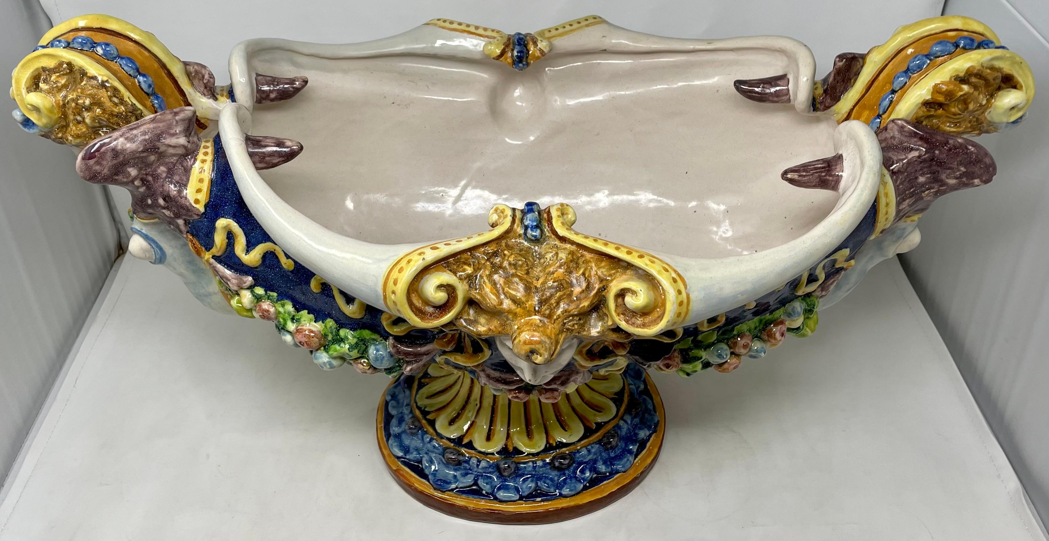 Antique French Faience hand-painted Porcelain Jardiniere centerpiece Circa 1880.
