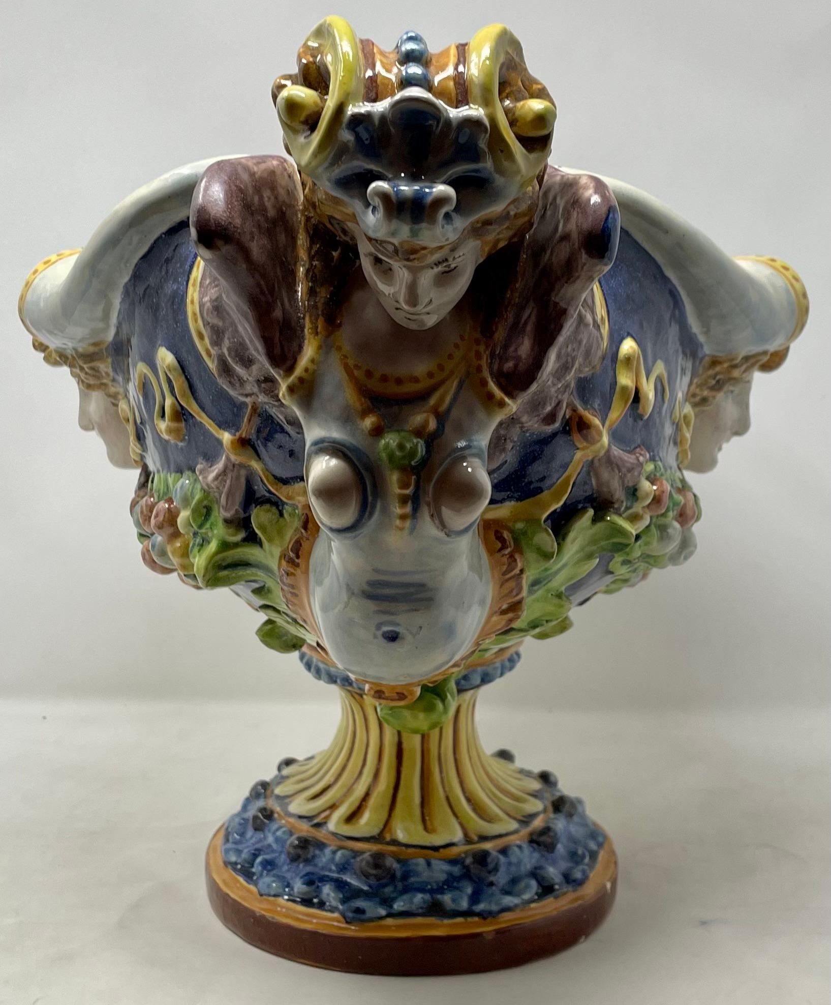 Antique French Faience Hand-Painted Porcelain Jardiniere Centerpiece, Circa 1880 In Good Condition For Sale In New Orleans, LA