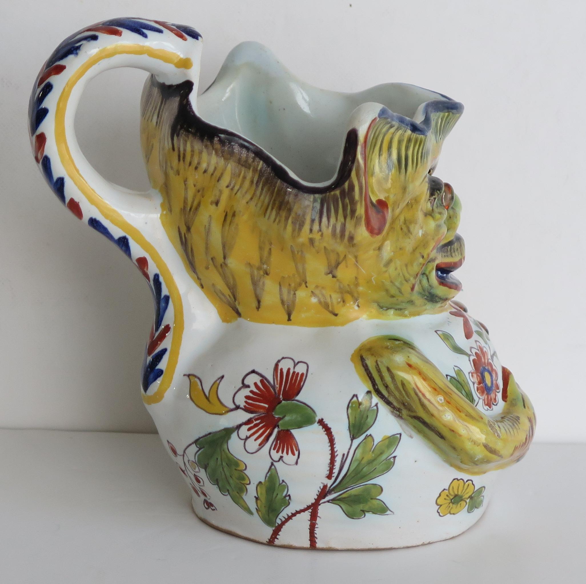 Antique French Faience Handpainted Grotesque Jug, Ca 1850 In Good Condition In Lincoln, Lincolnshire