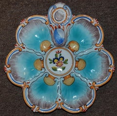 Antique French Faience Oyster Plate, signed St. Clement Co., circa 1890-1900