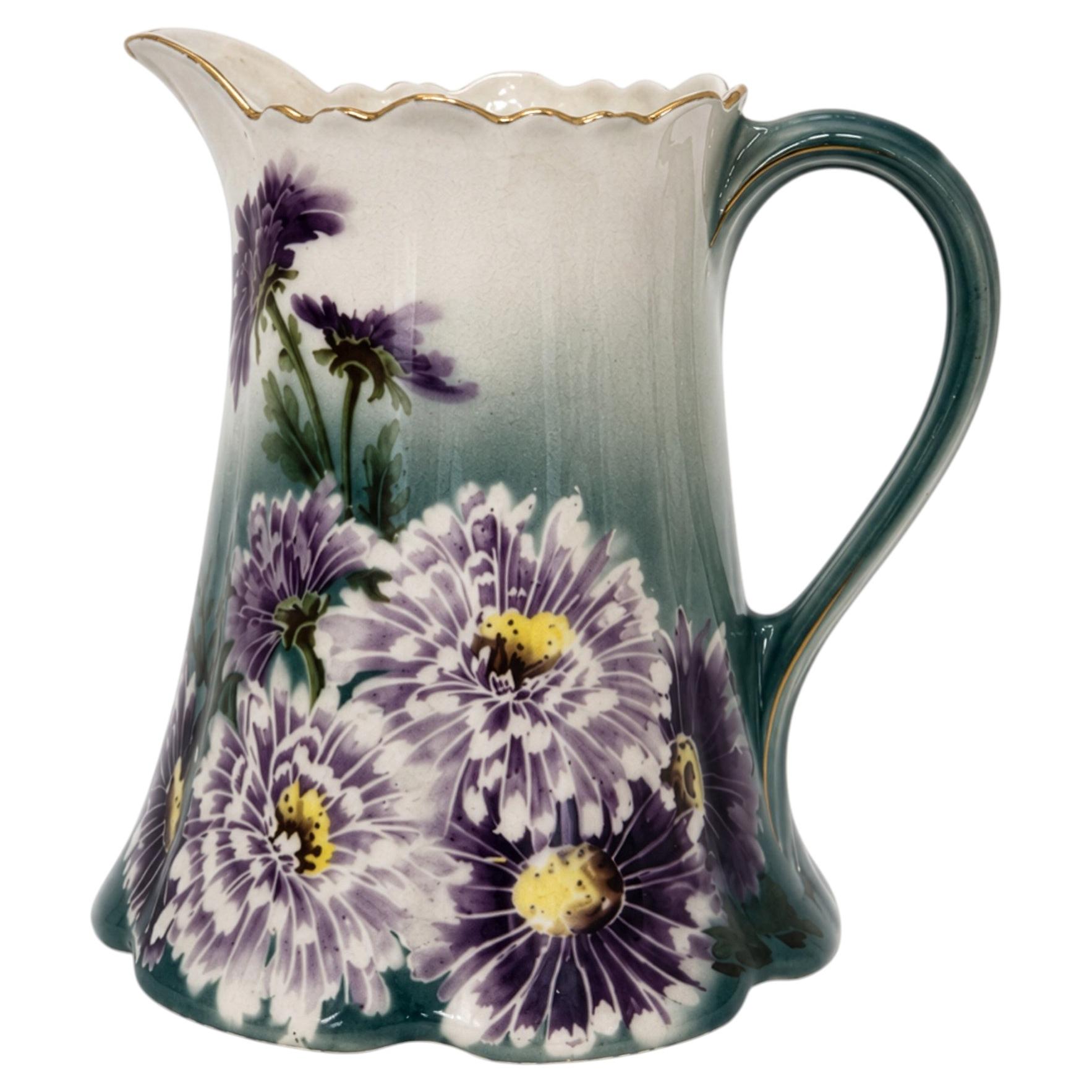 Antique French Faience Pitcher by Keller & Guérin, 1895, Hand-Painted